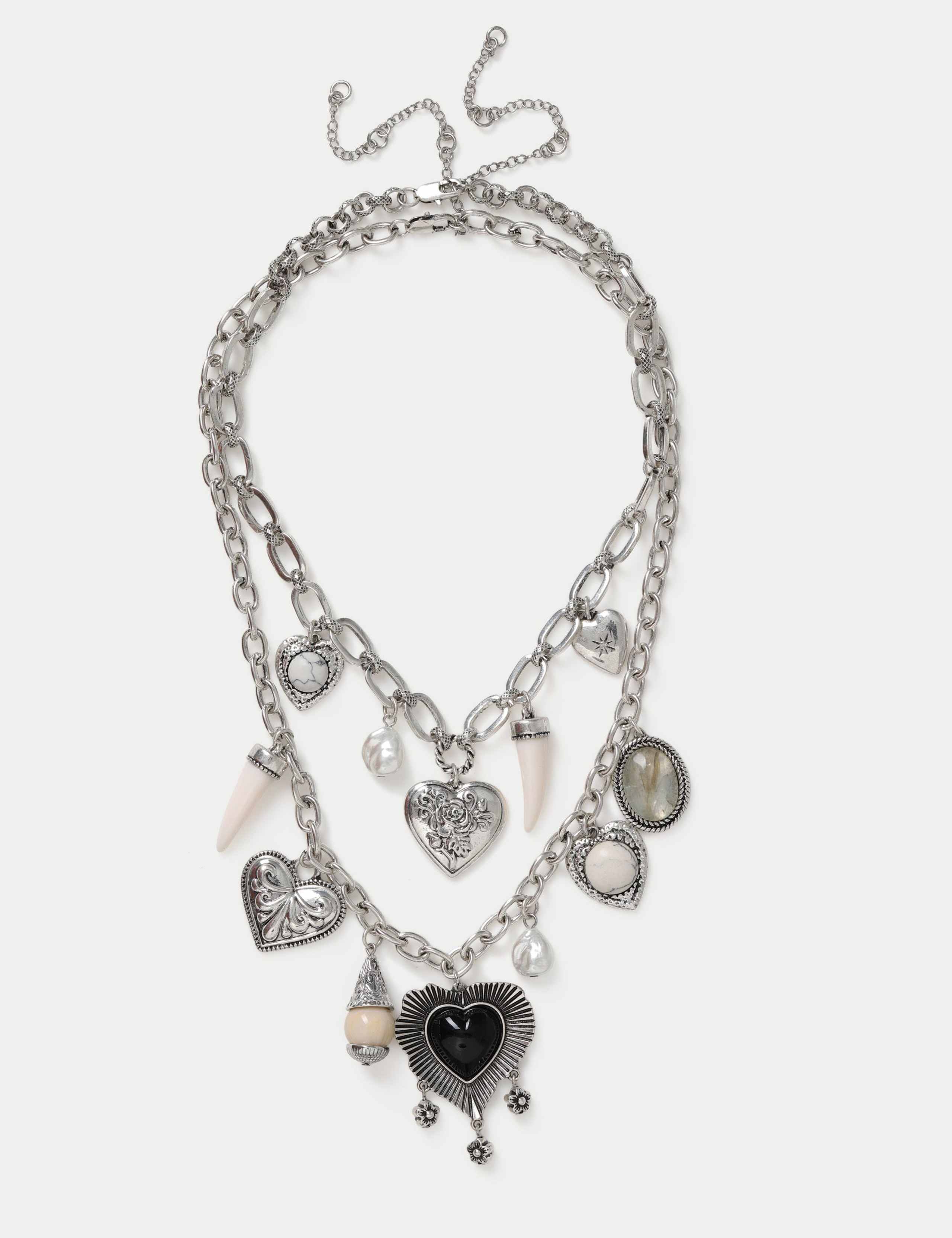 Heart Multi Row Charm Necklace