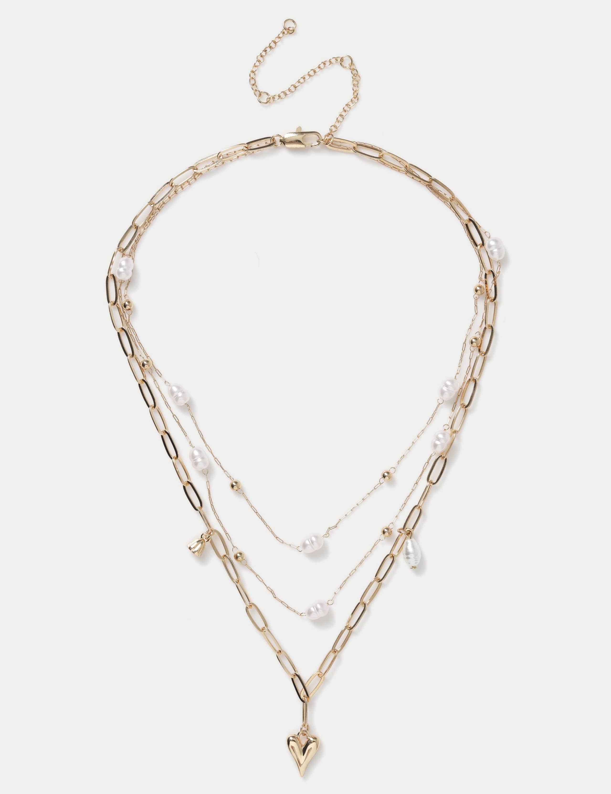 Multirow Pearl Heart Necklace