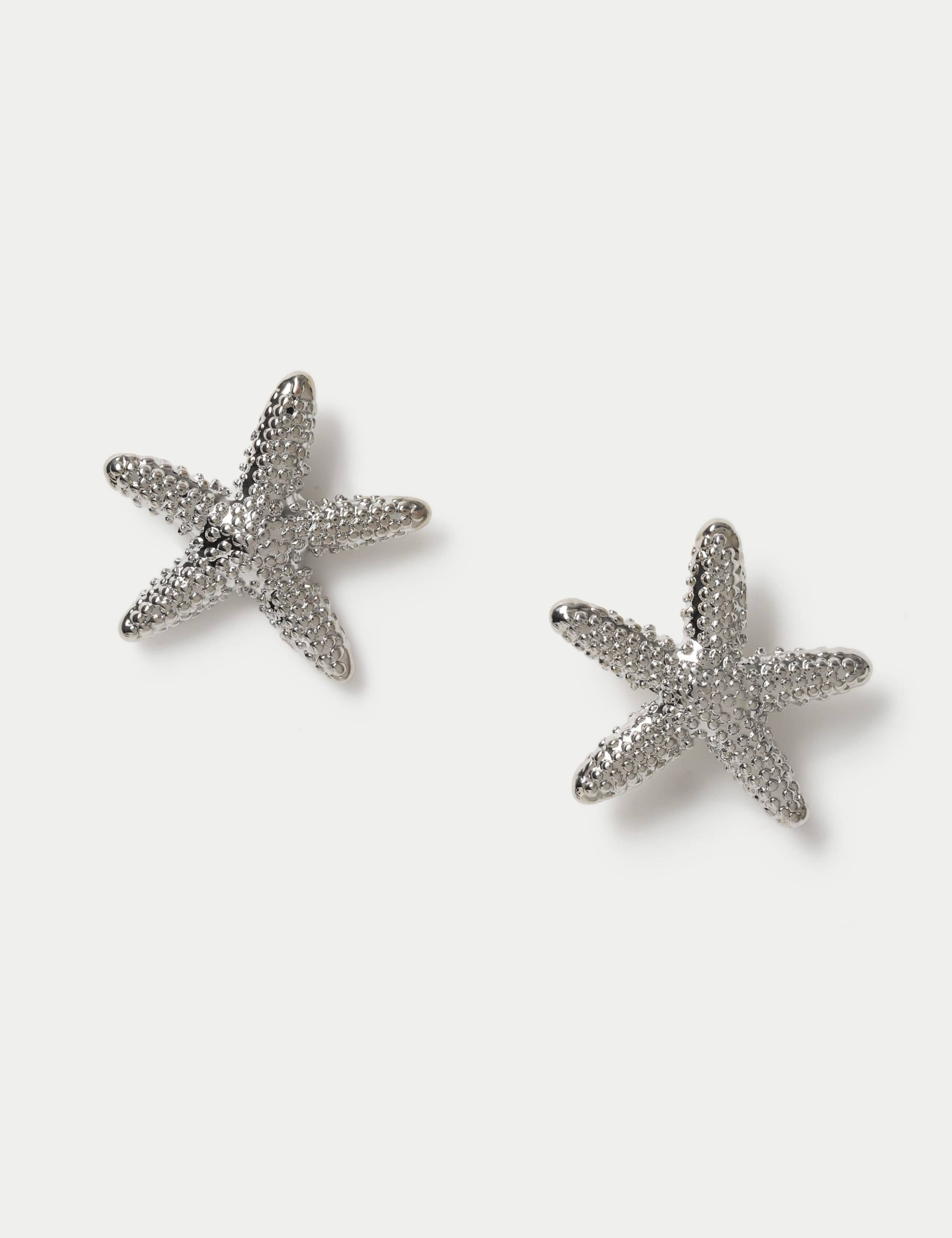 Rhodium Mini Starfish Stud Earrings