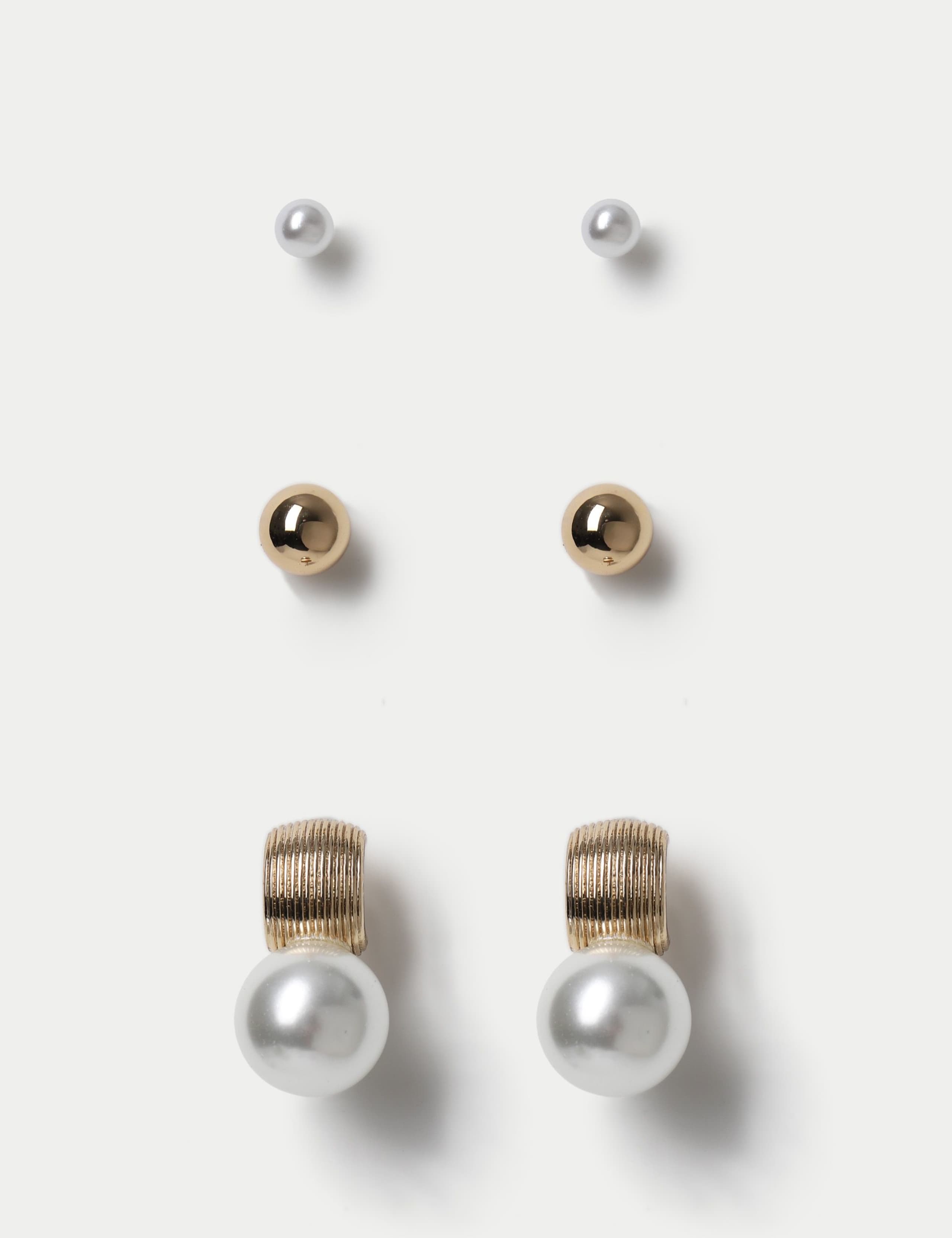 3 Pack Pearl Effect Stud Earrings