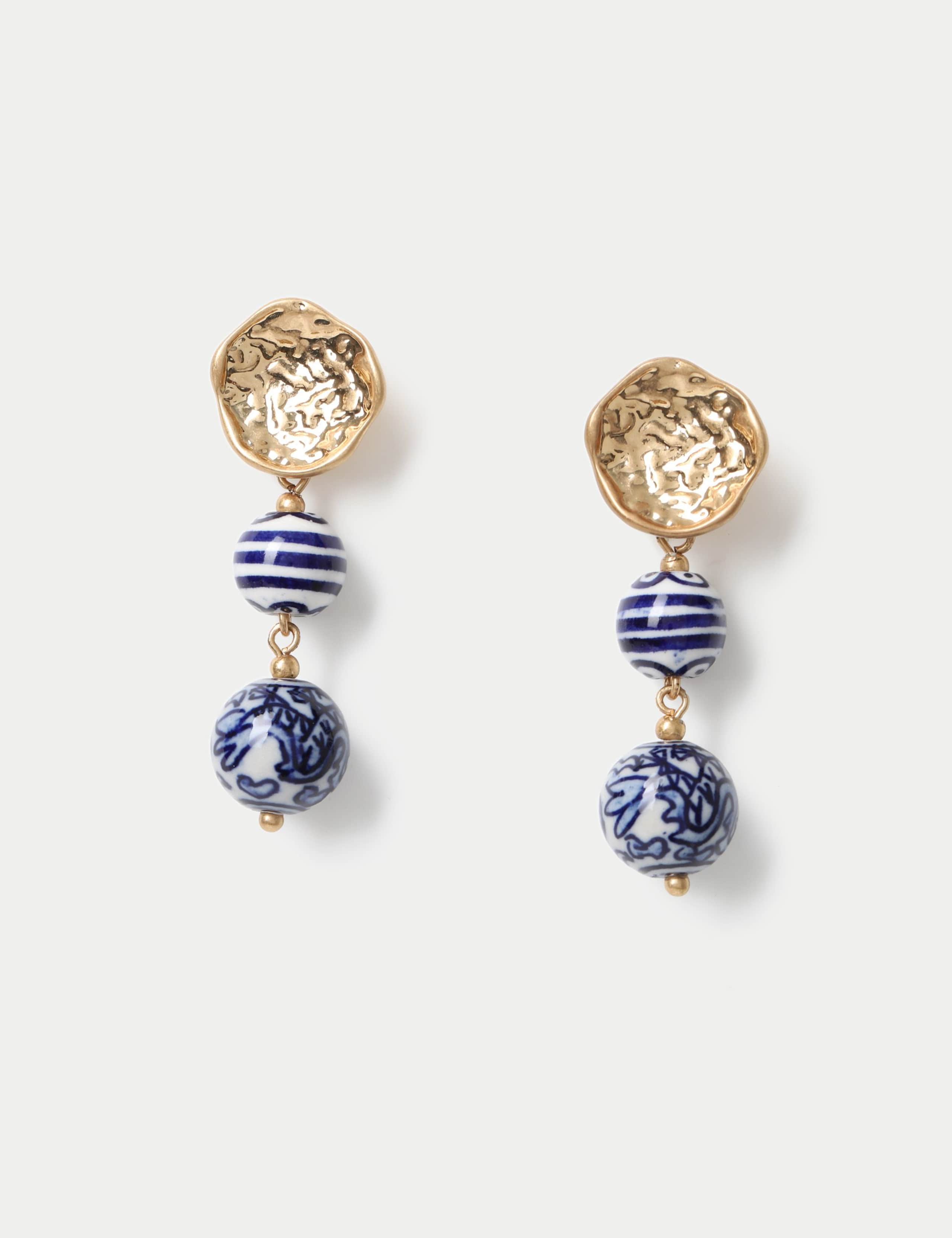 Ceramic Double Bead Drop Earrings