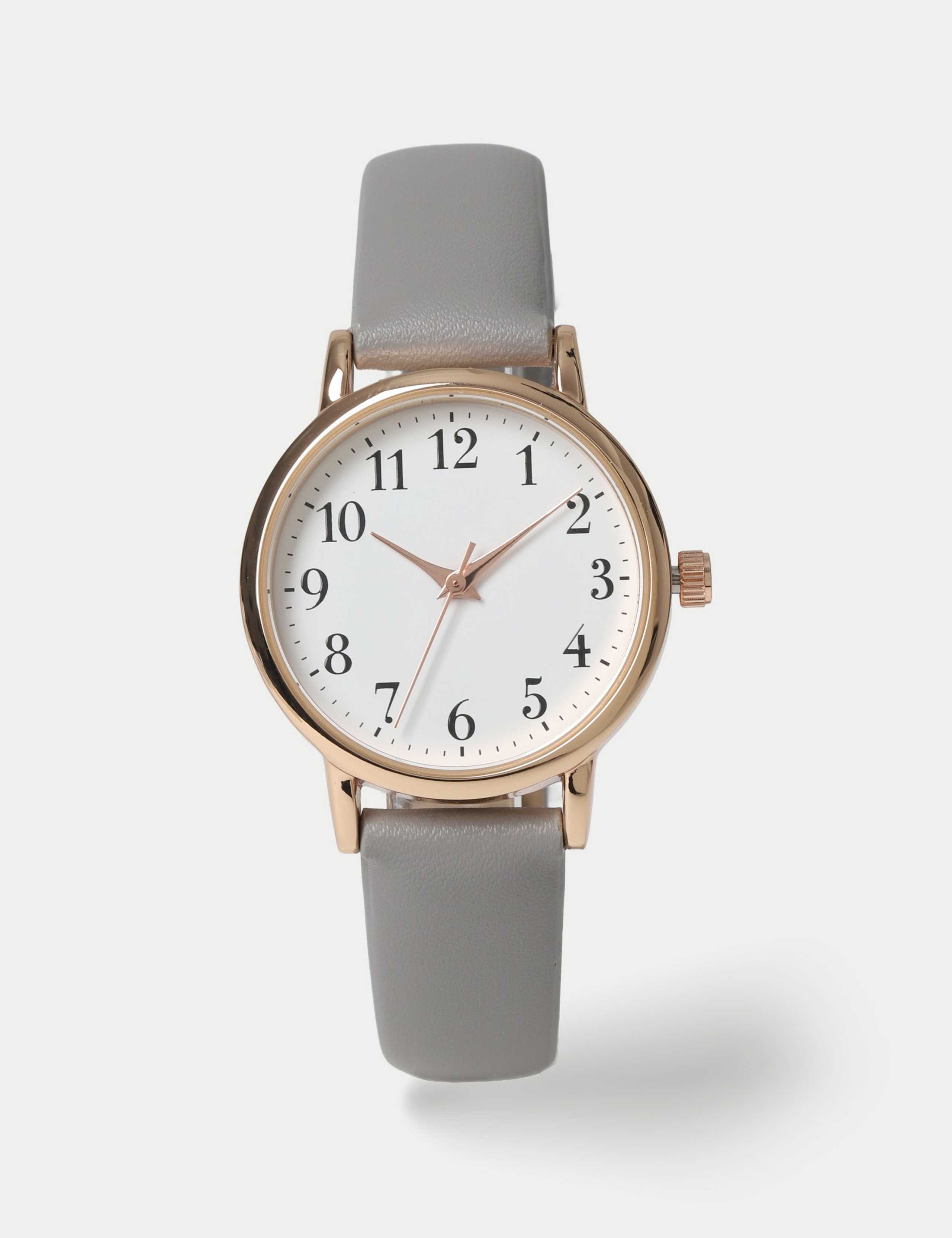 Grey Minimalist Faux Leather Strap Watch