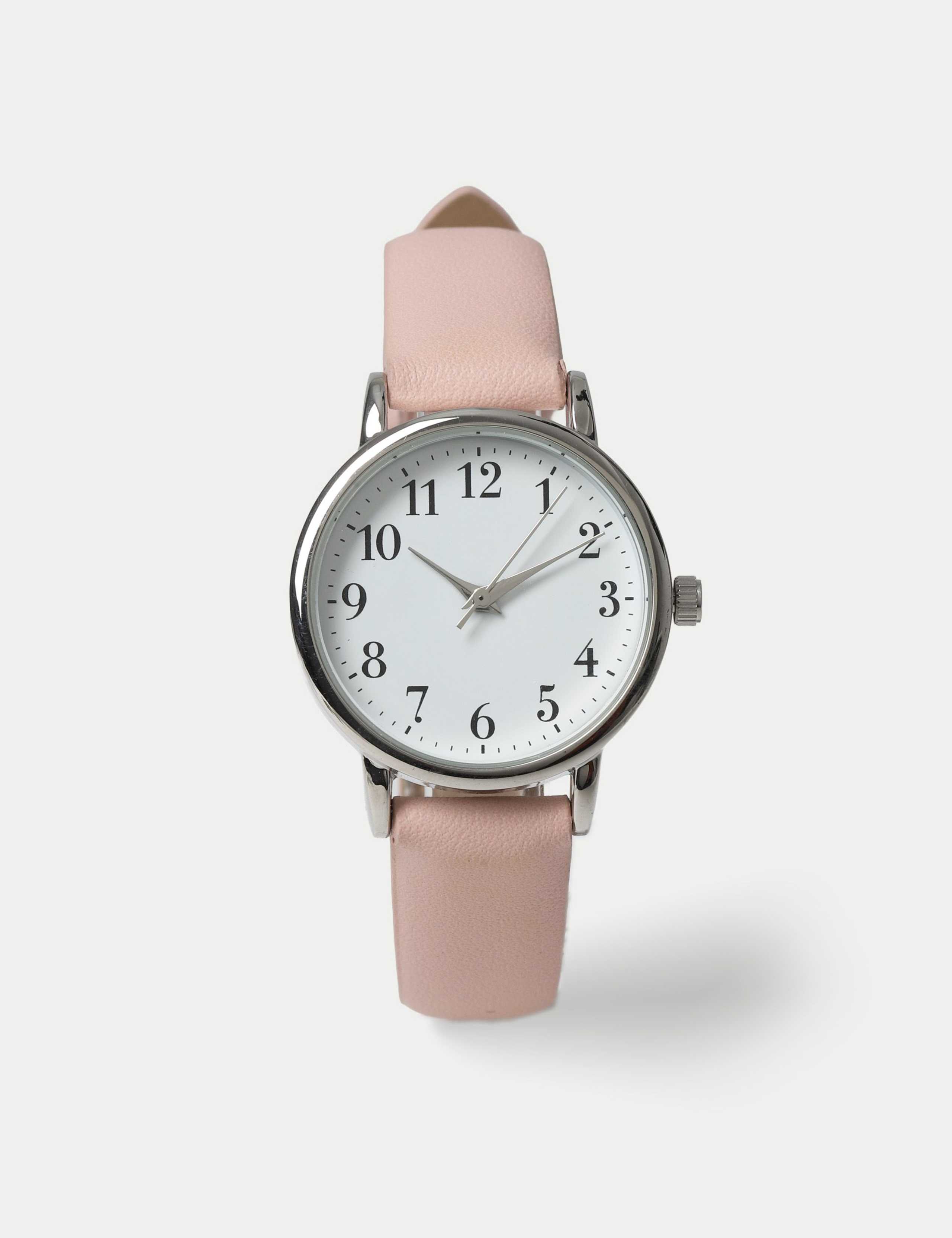 Pink Minimalist Faux Leather Strap Watch