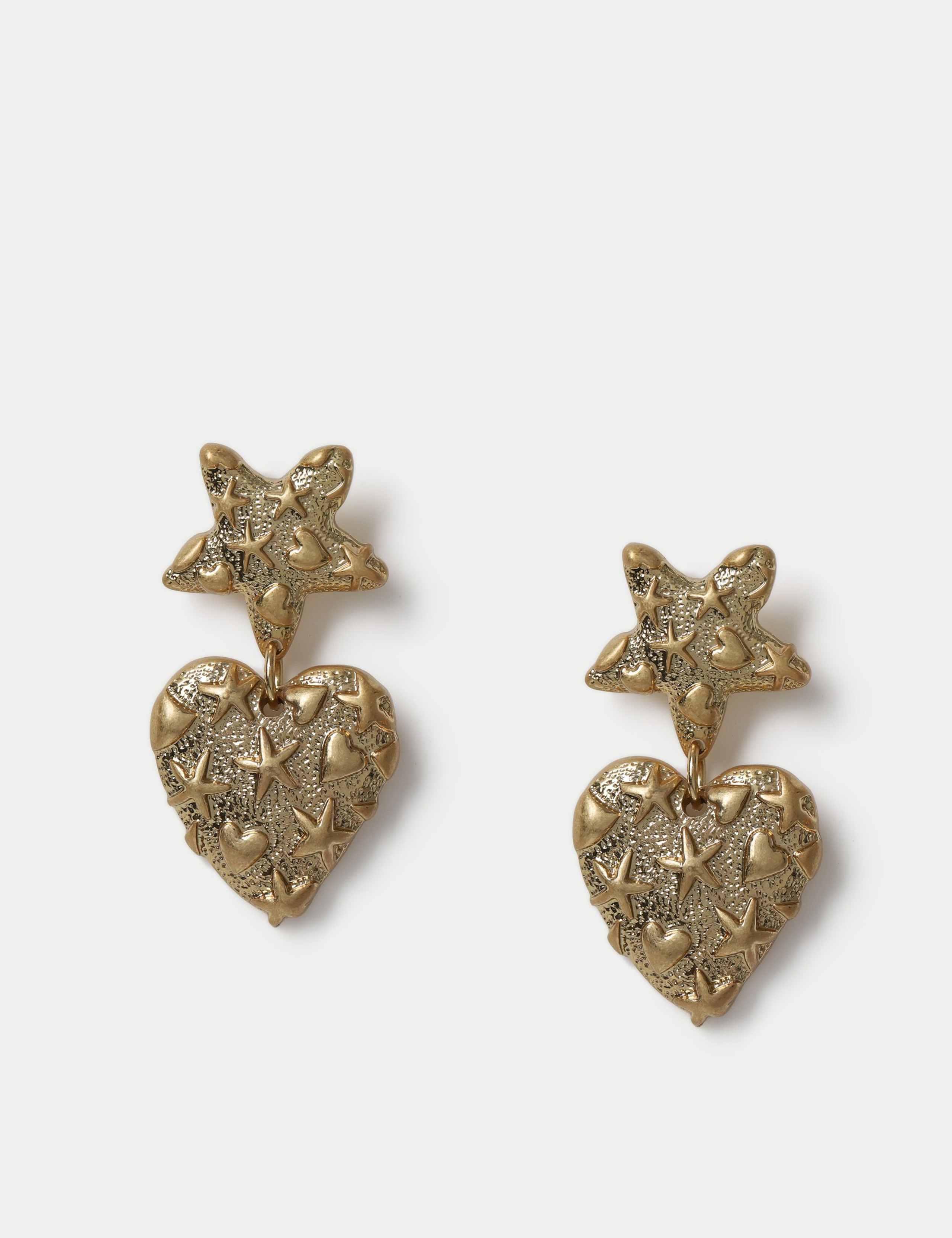Star Heart Textured Drop Earrings