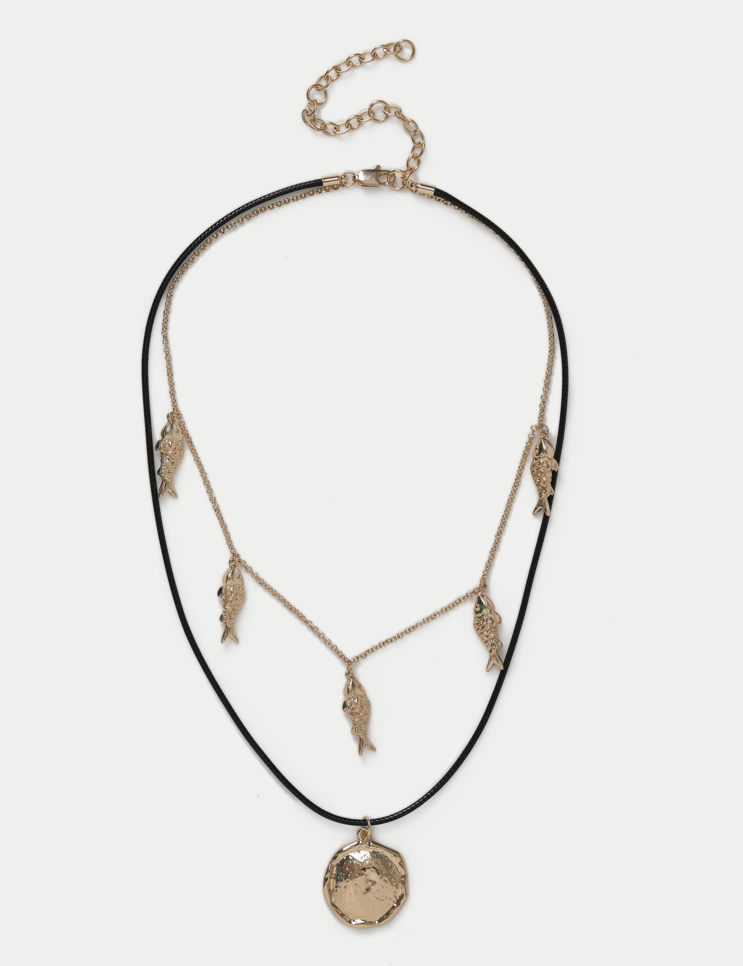 Multirow Fish And Disc Necklace