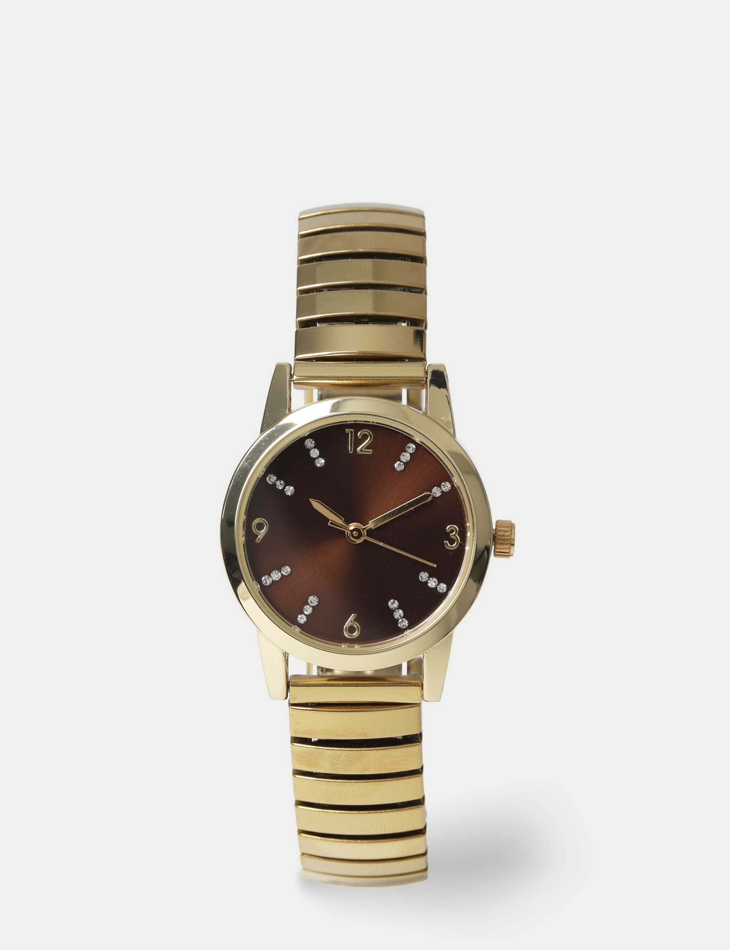Gold Tone Brown Face Watch