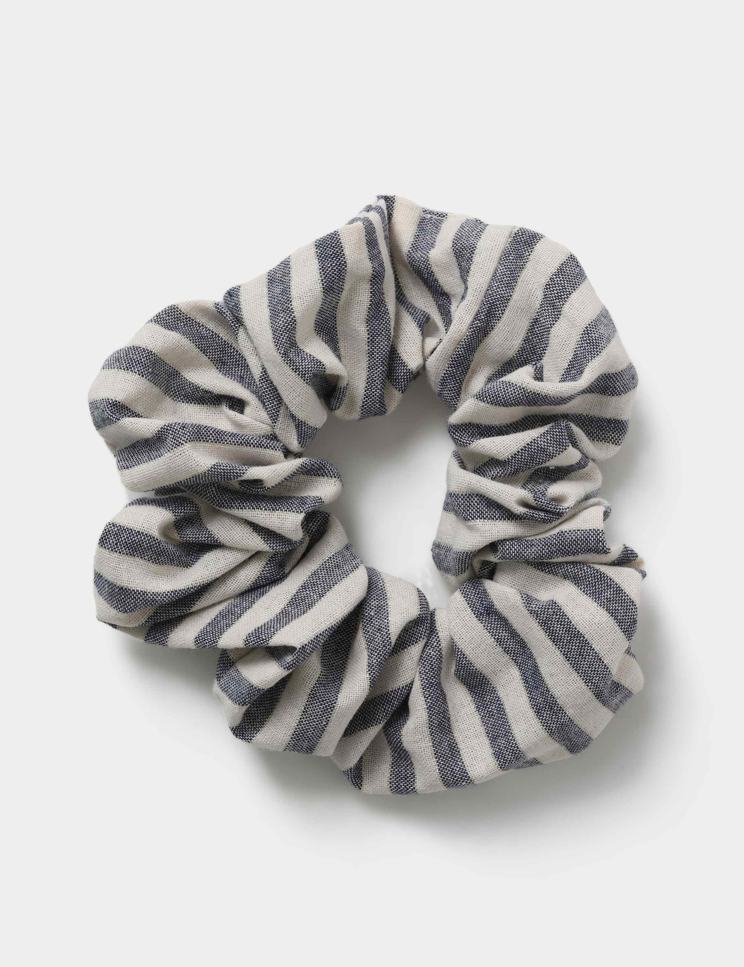 Linen Blue Stripe Scrunchie