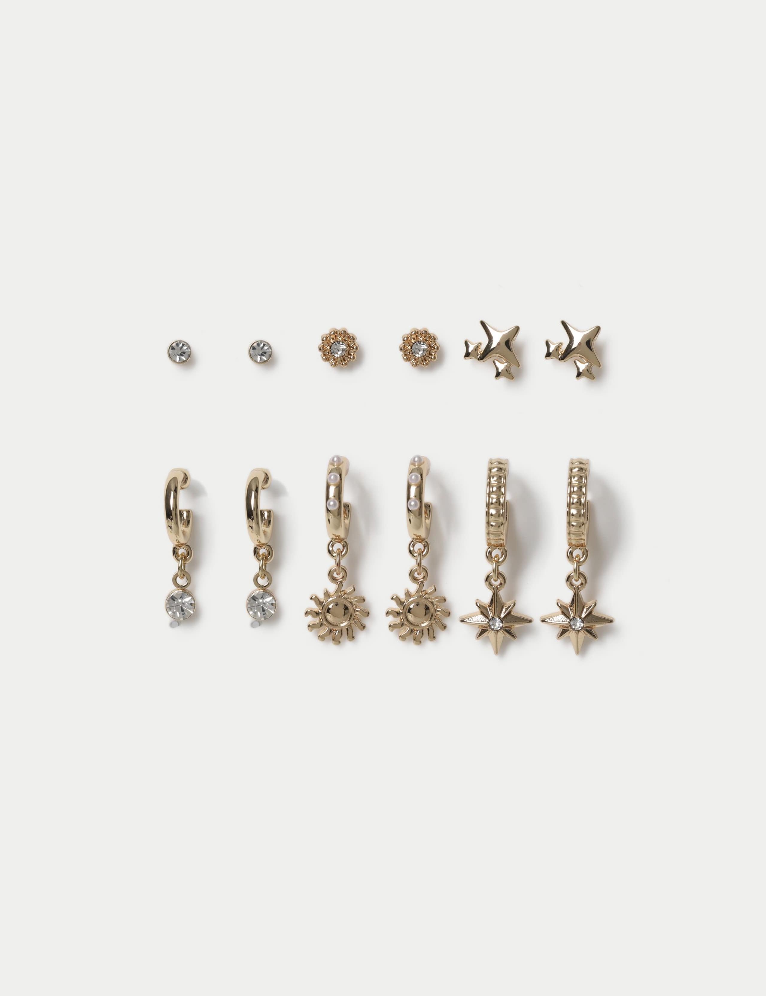 6 Pack Star and Pearl Effect Earrings