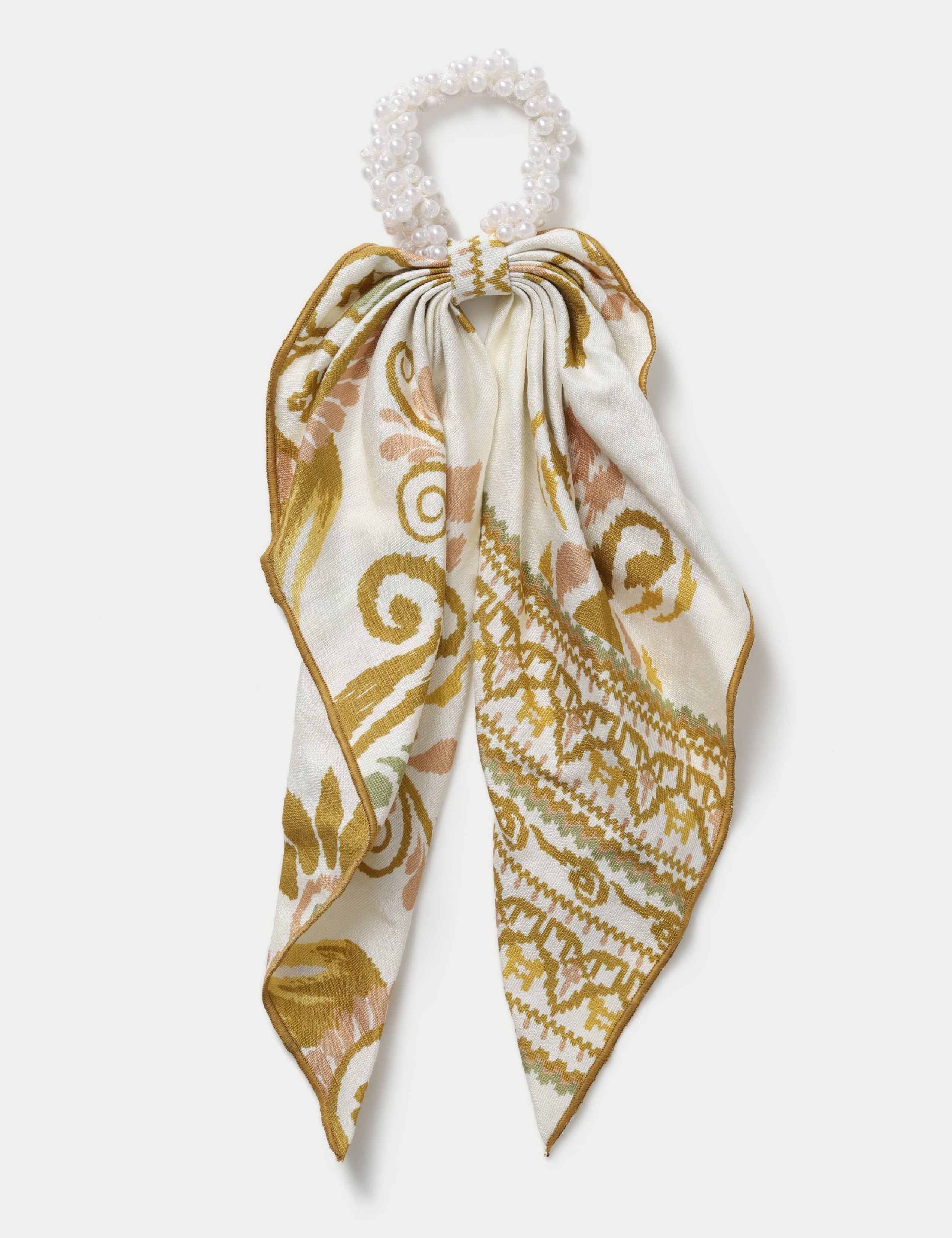 Cream And Green Tail Scrunchie