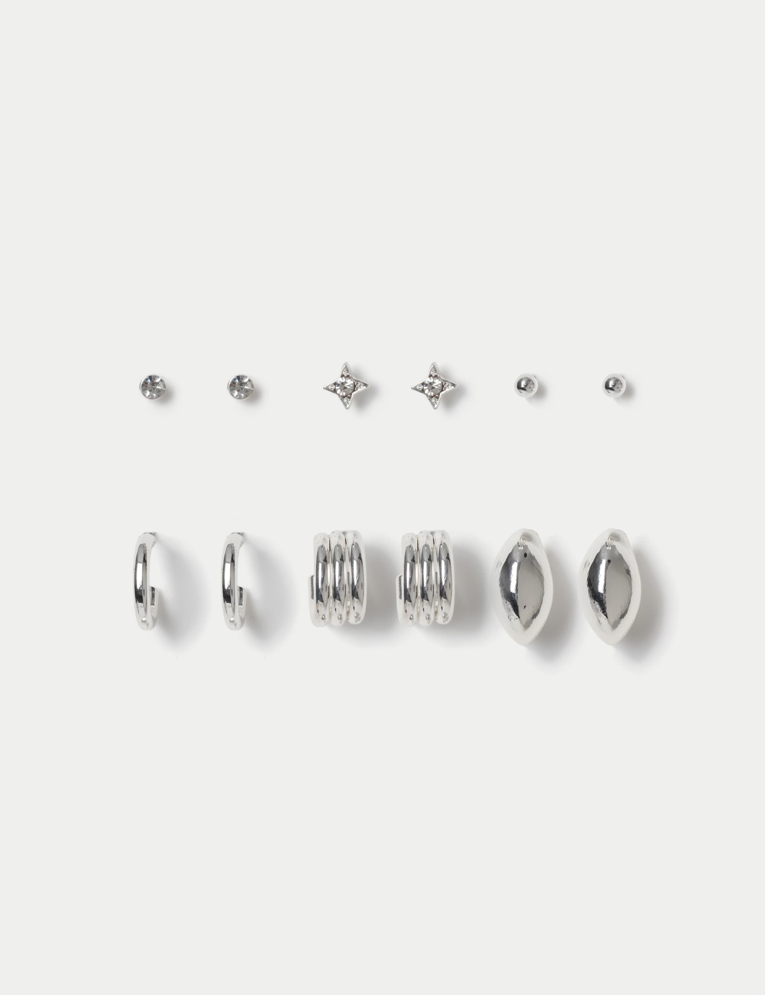 6 Pack Silver Tone Earrings