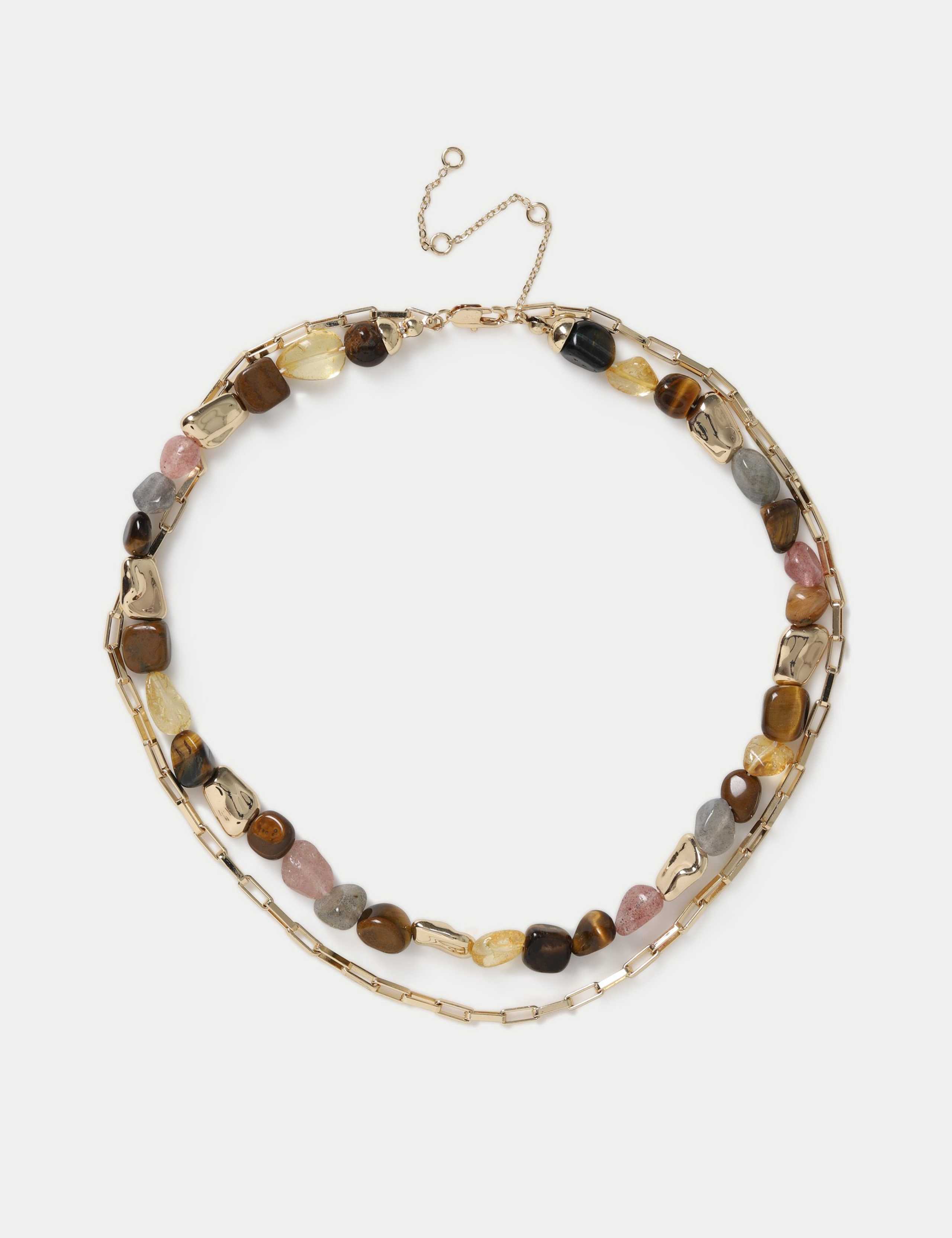 Natural Stone Glass Multirow Necklace