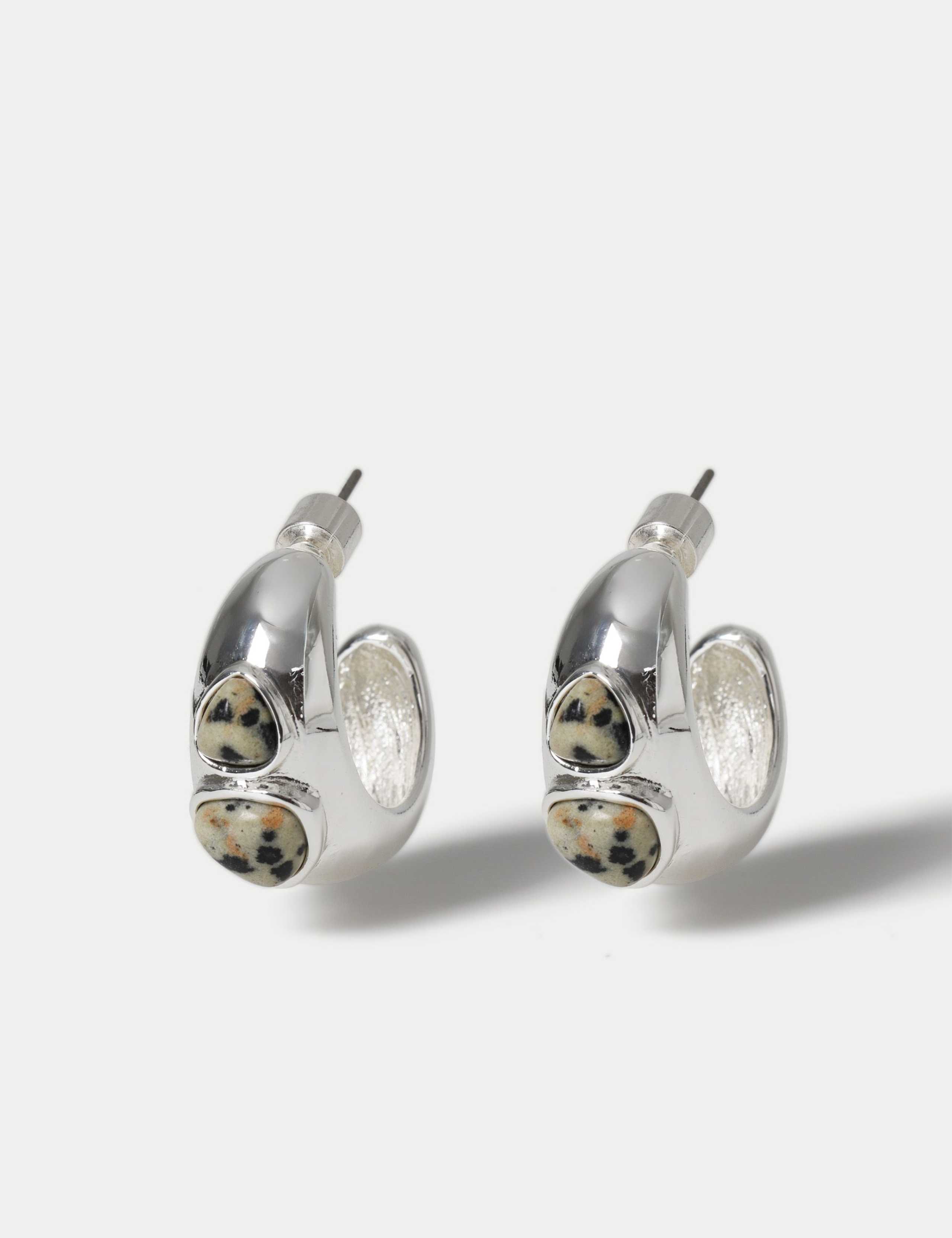 Natural Stone Inlay Hoop Earrings