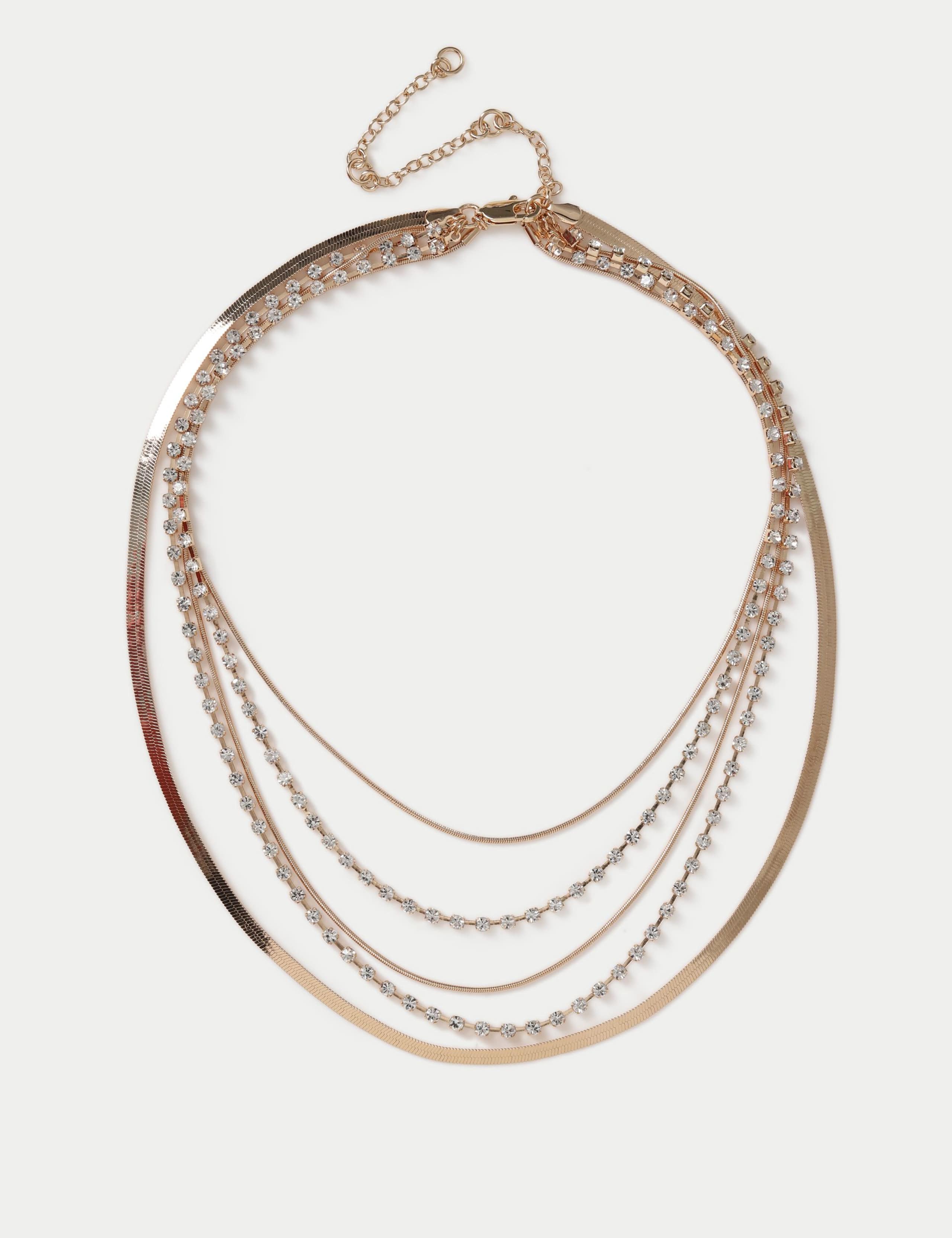 Gold Tone Rhinestone Multirow Necklace