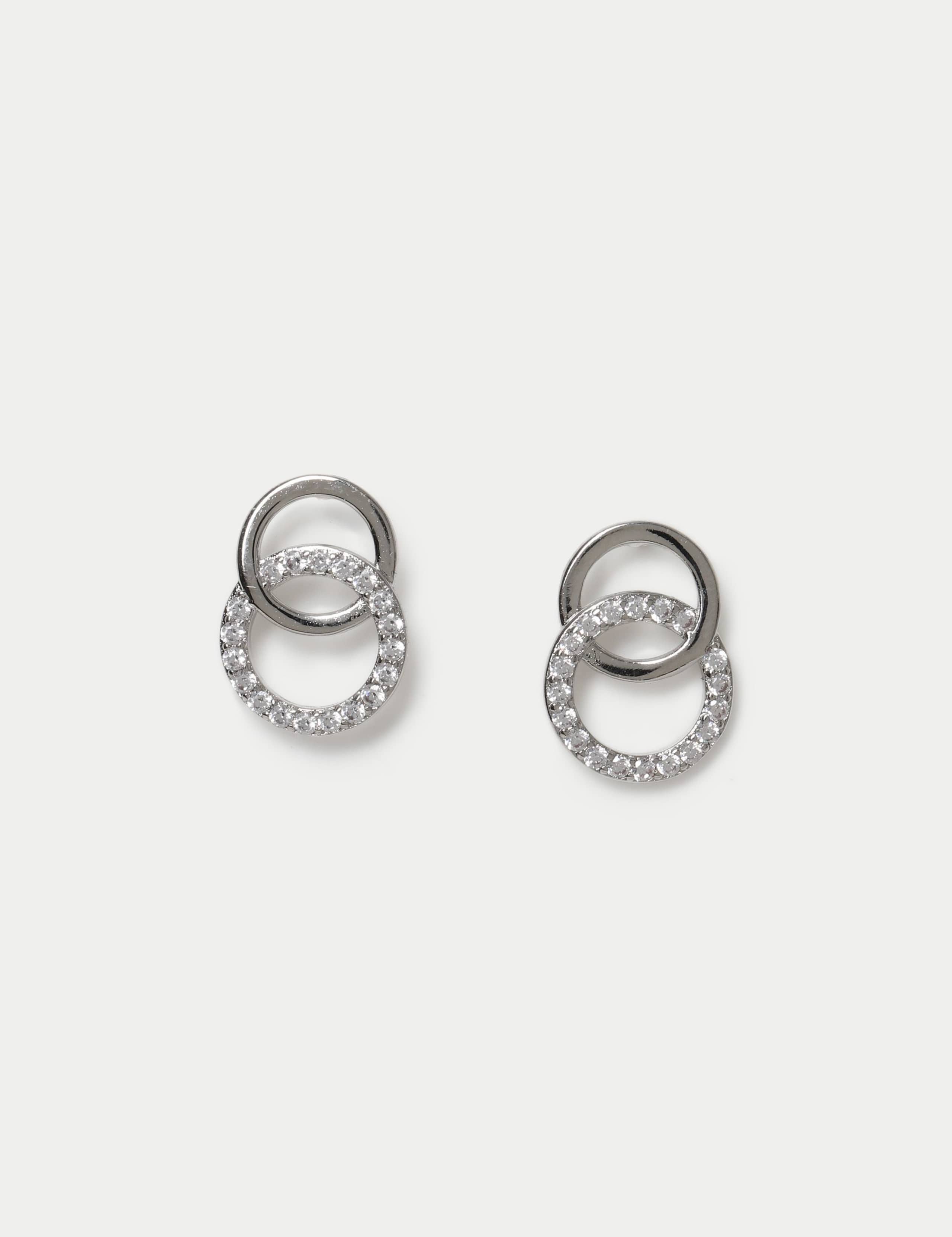Platinum Plated Twin Circle Earrings