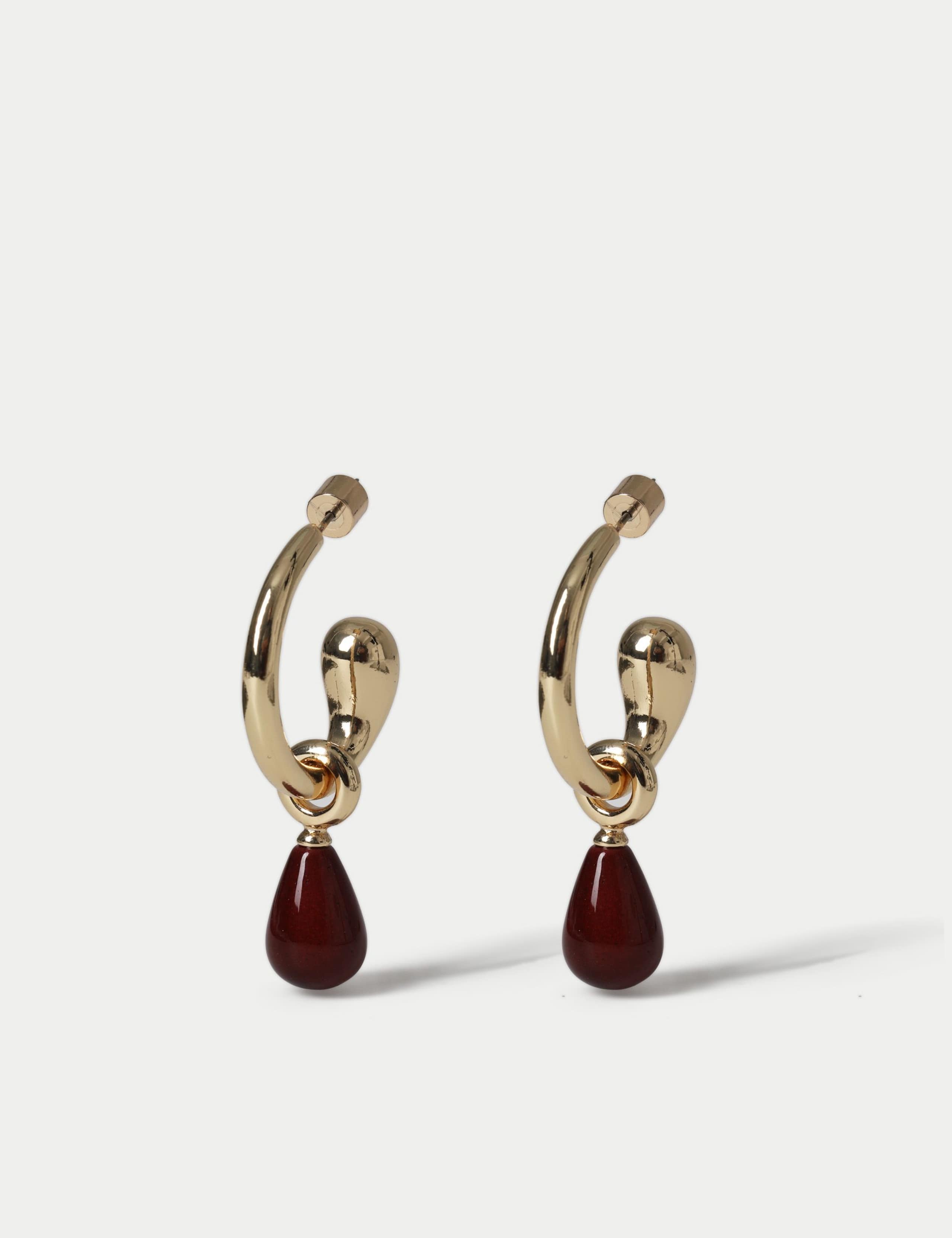 Natural Stone Drop Hoop Earrings