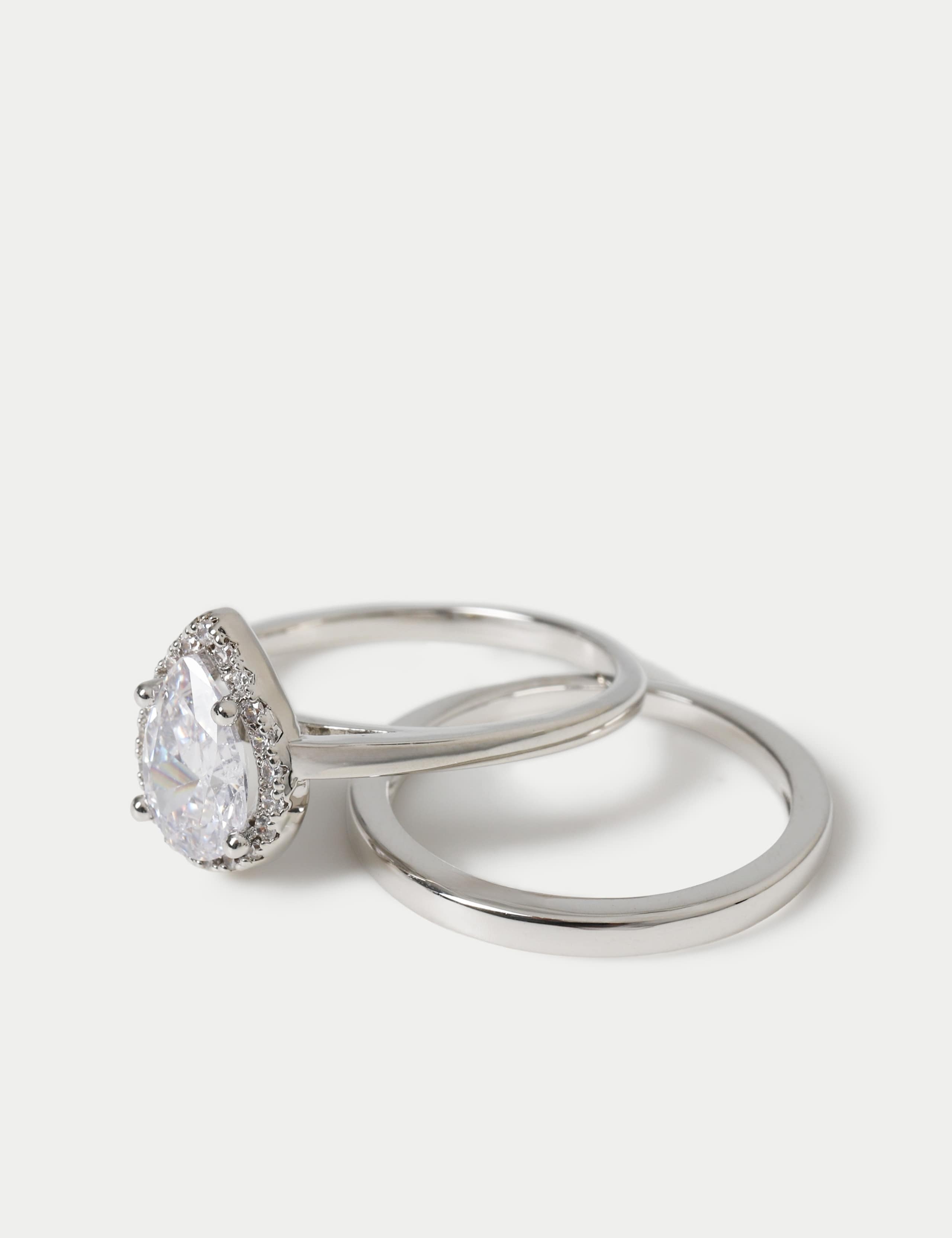 Platinum Plated 2 Pack Pear Stone Ring