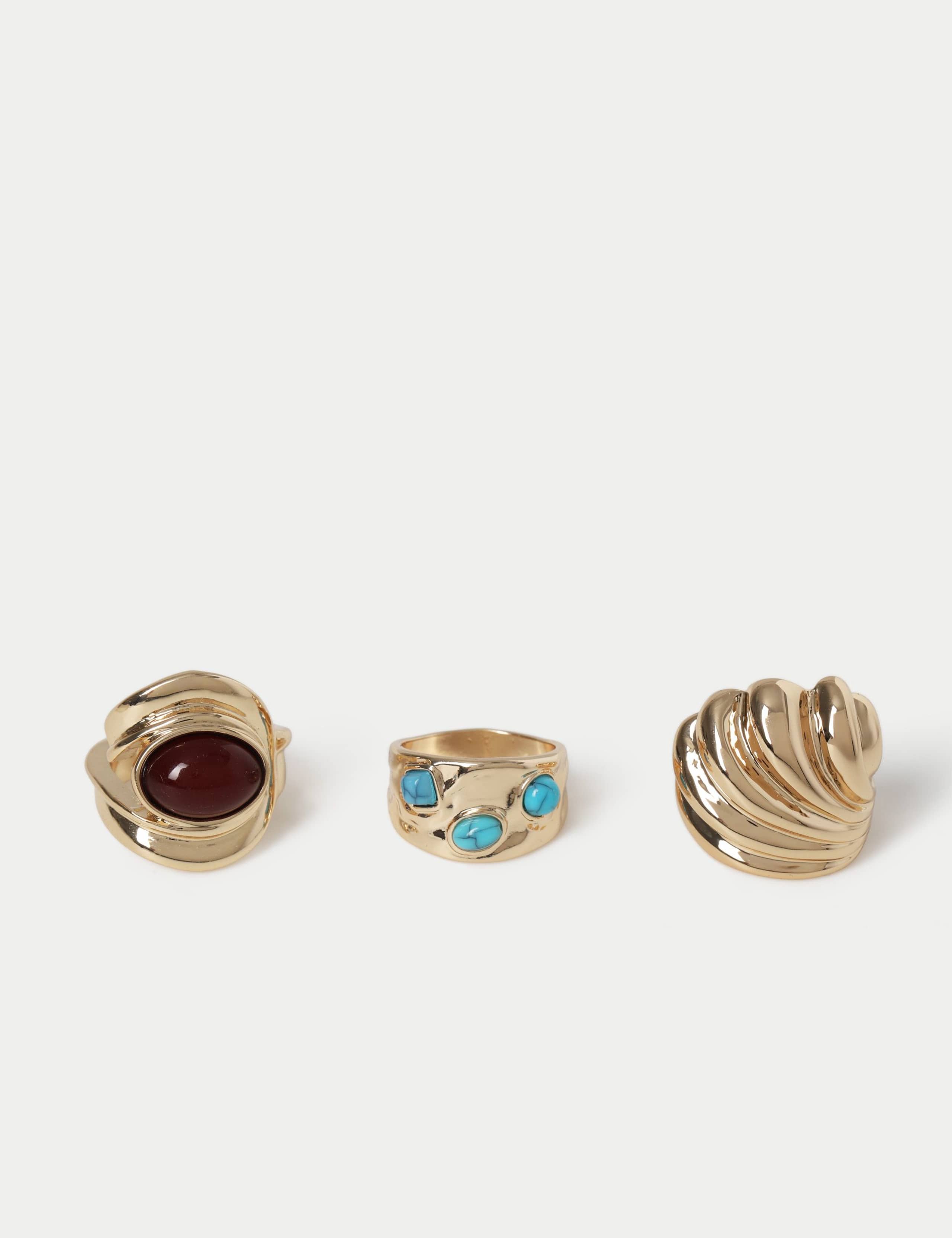 3 Pack Bright Stone Rings
