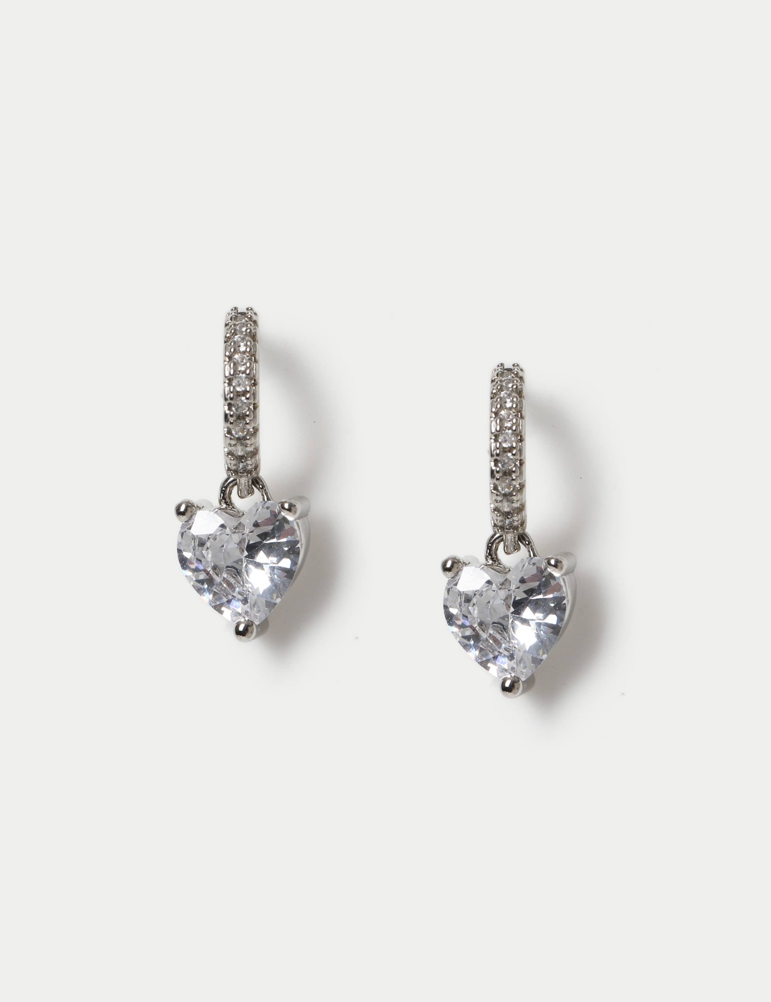 Platinum Plated Heart Drop Earrings