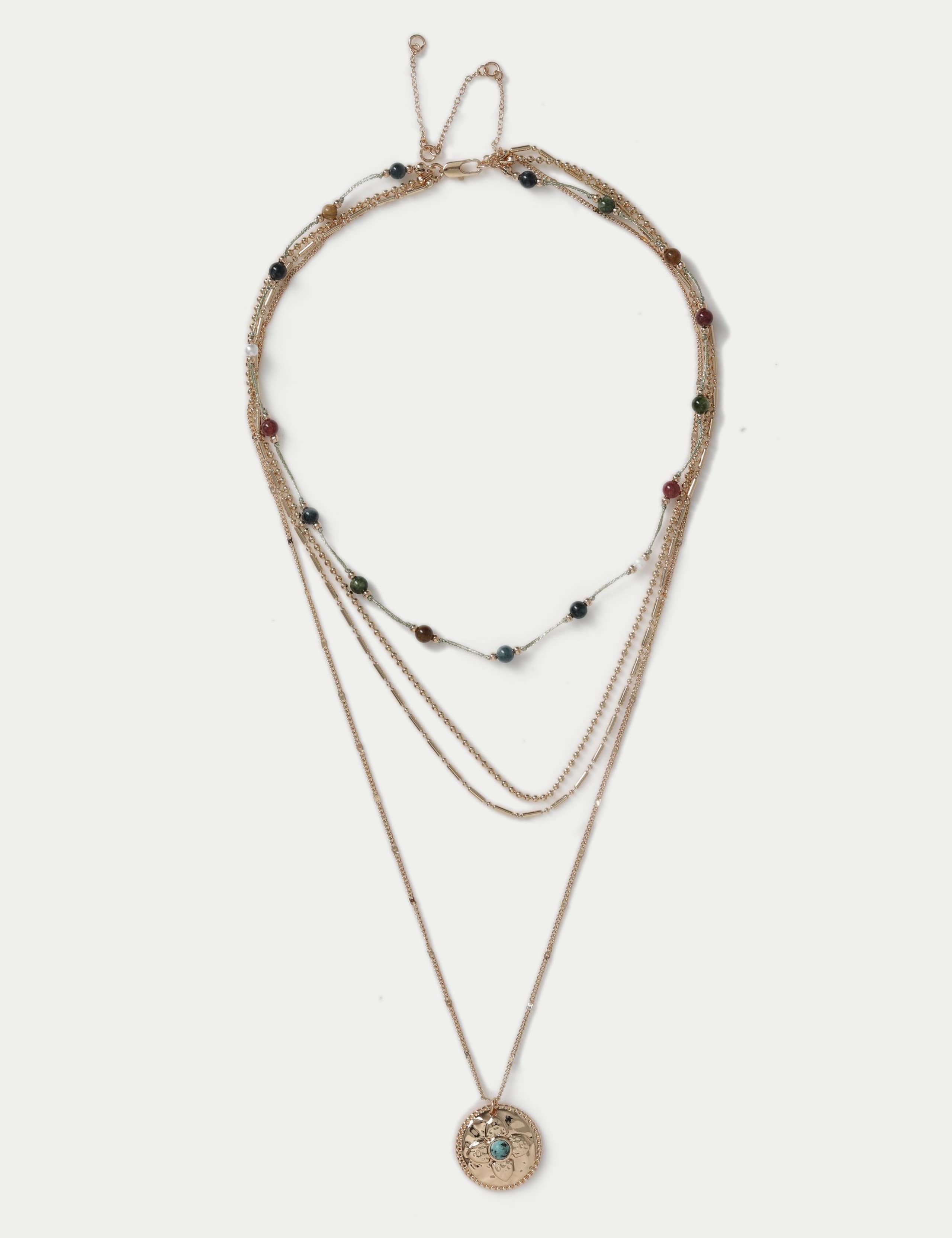 Multirow Natural Stone Pendant Necklace