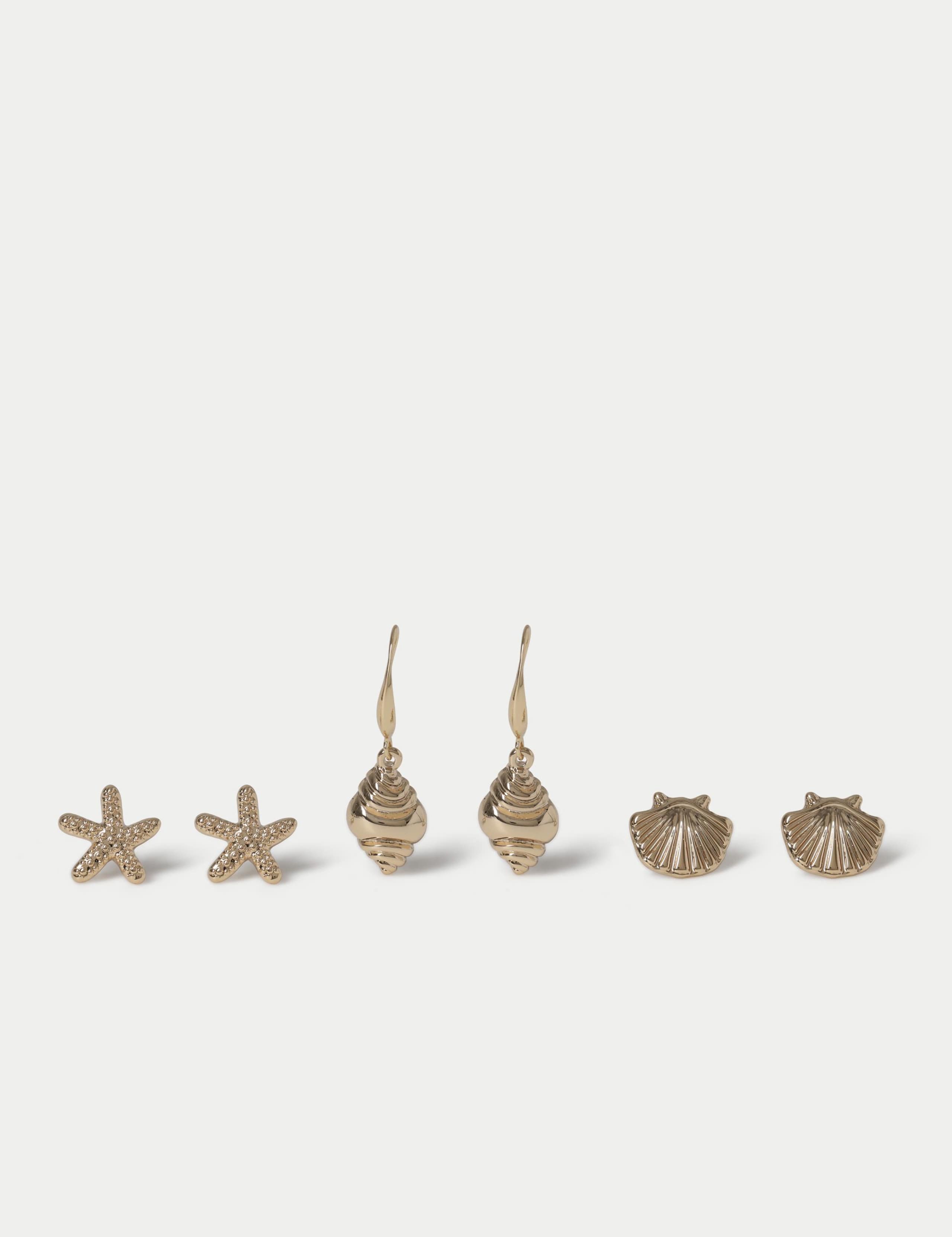 3 Pack Shell Starfish Earrings