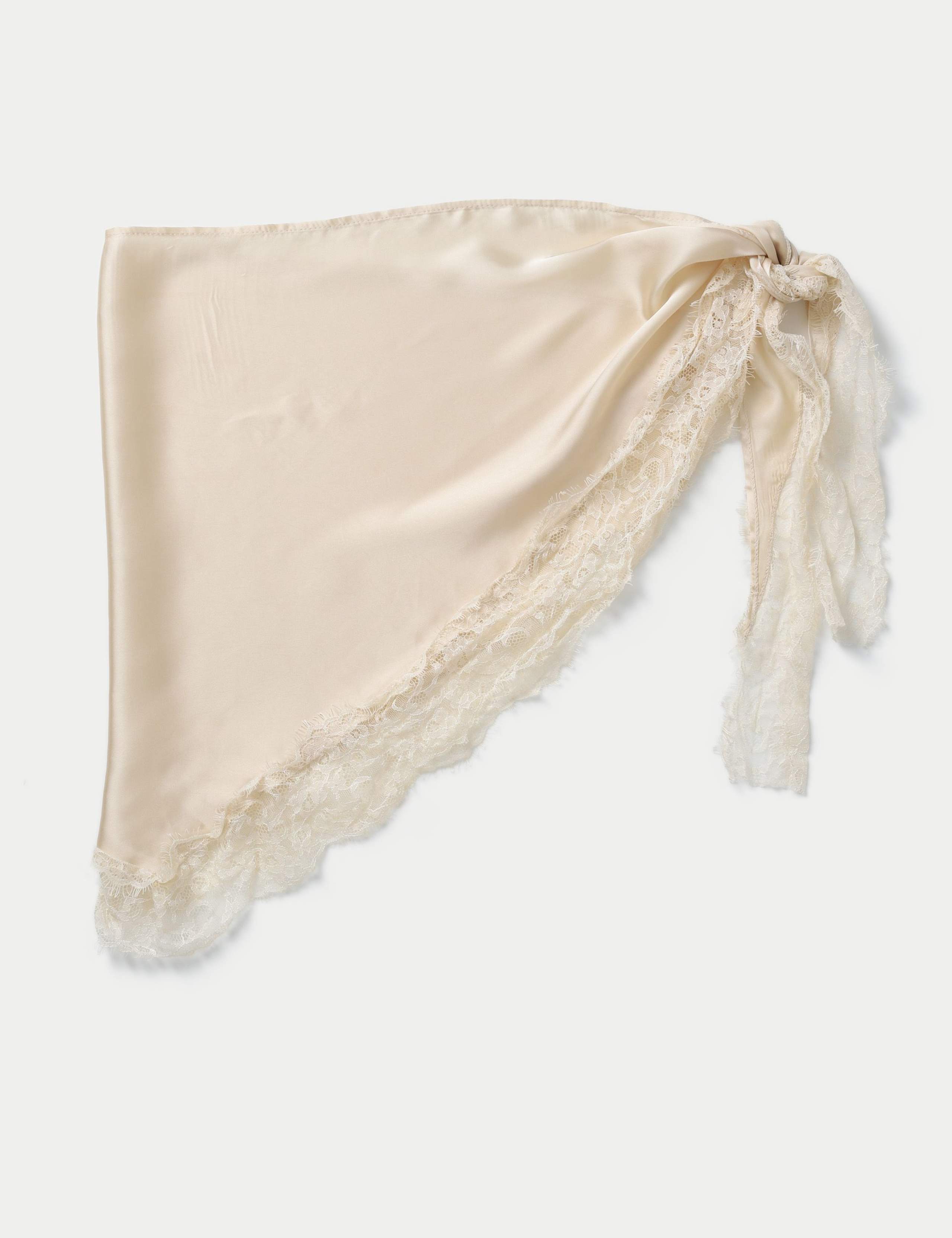 Cream Satin and Lace Tie Scarf