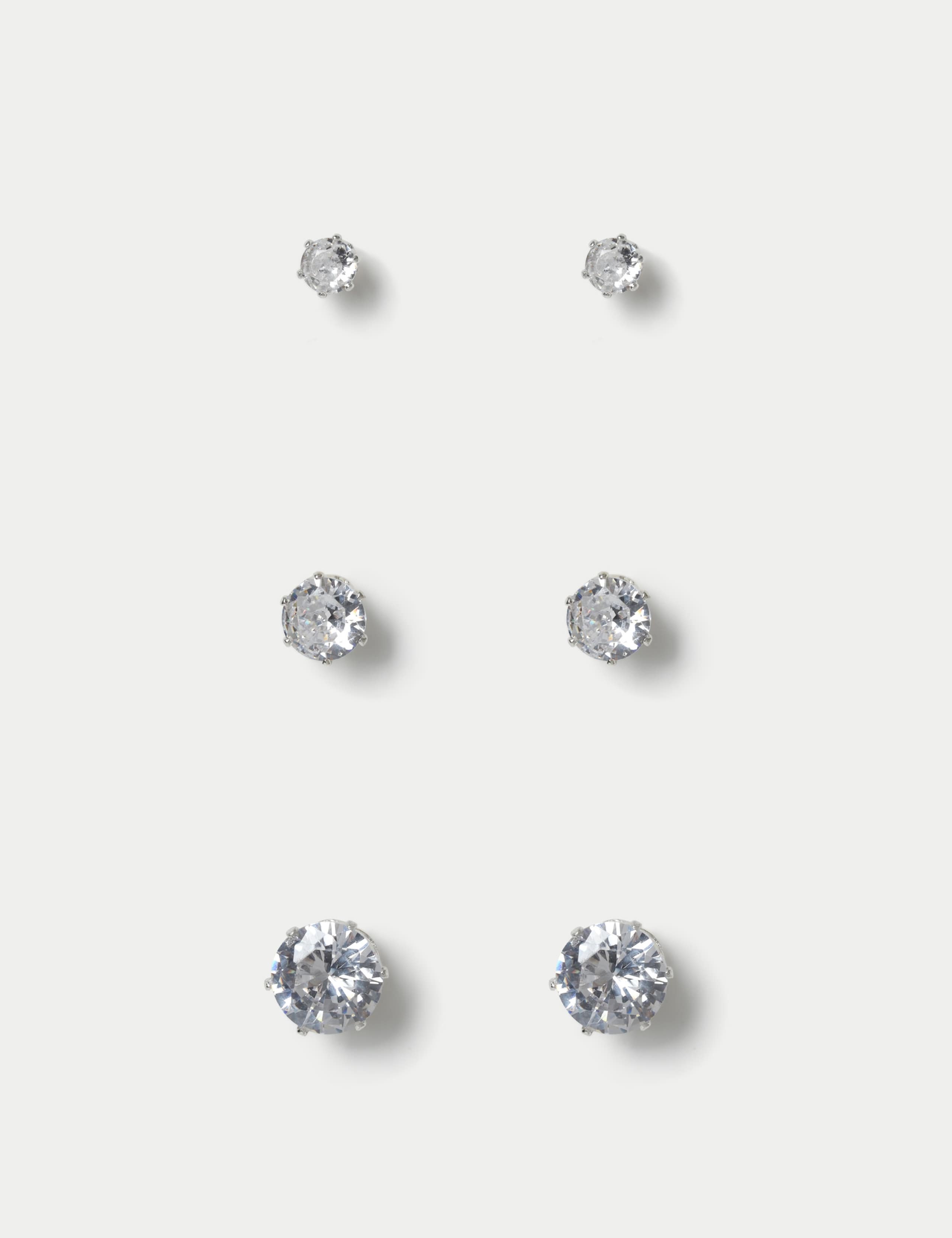 3 Pack Cubic Zirconia Stud Earrings