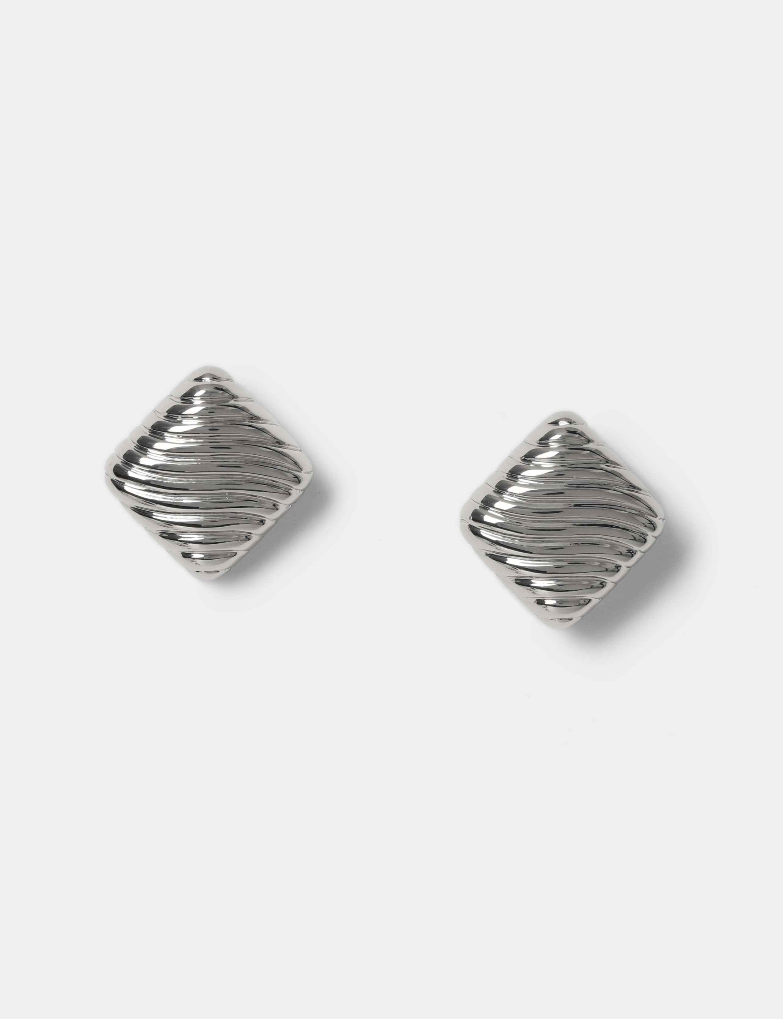 Silver Tone Texture Square Earrings