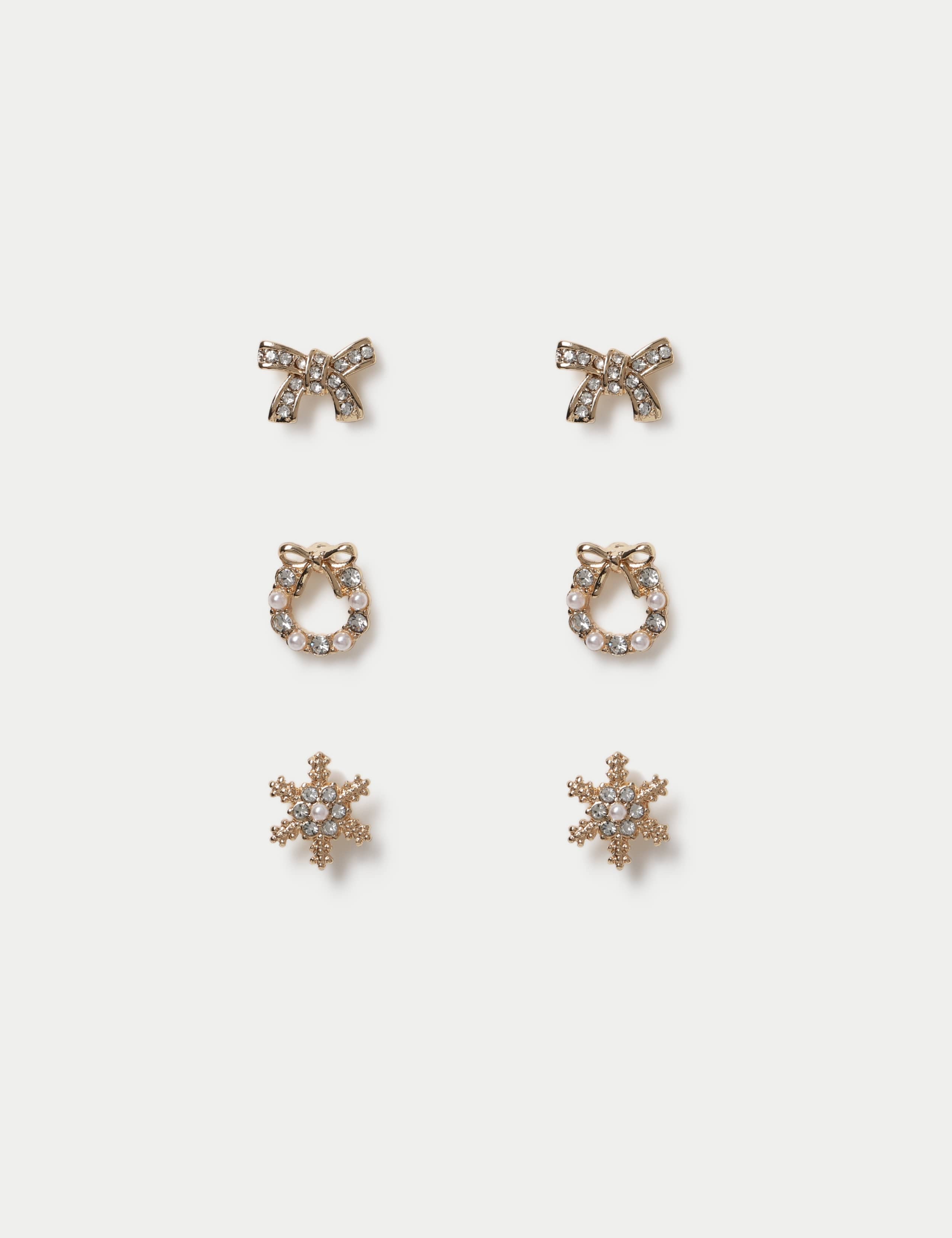 Christmas 3 Pack Gold Bow Stud Earrings