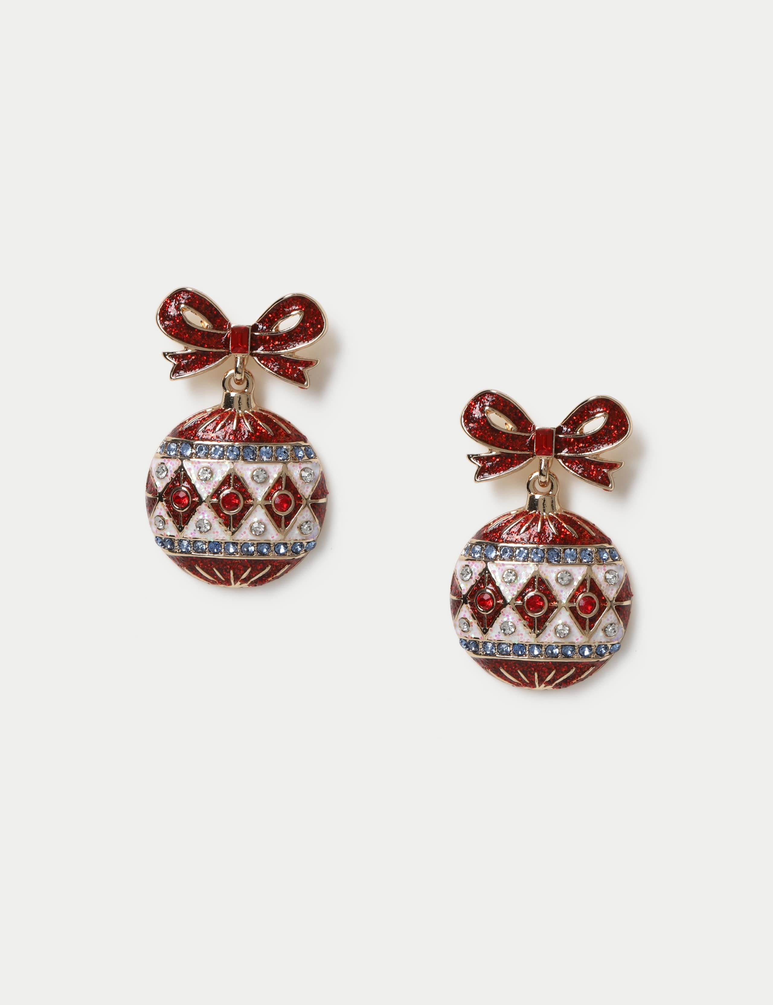 Christmas Bow Bauble Drop Earrings