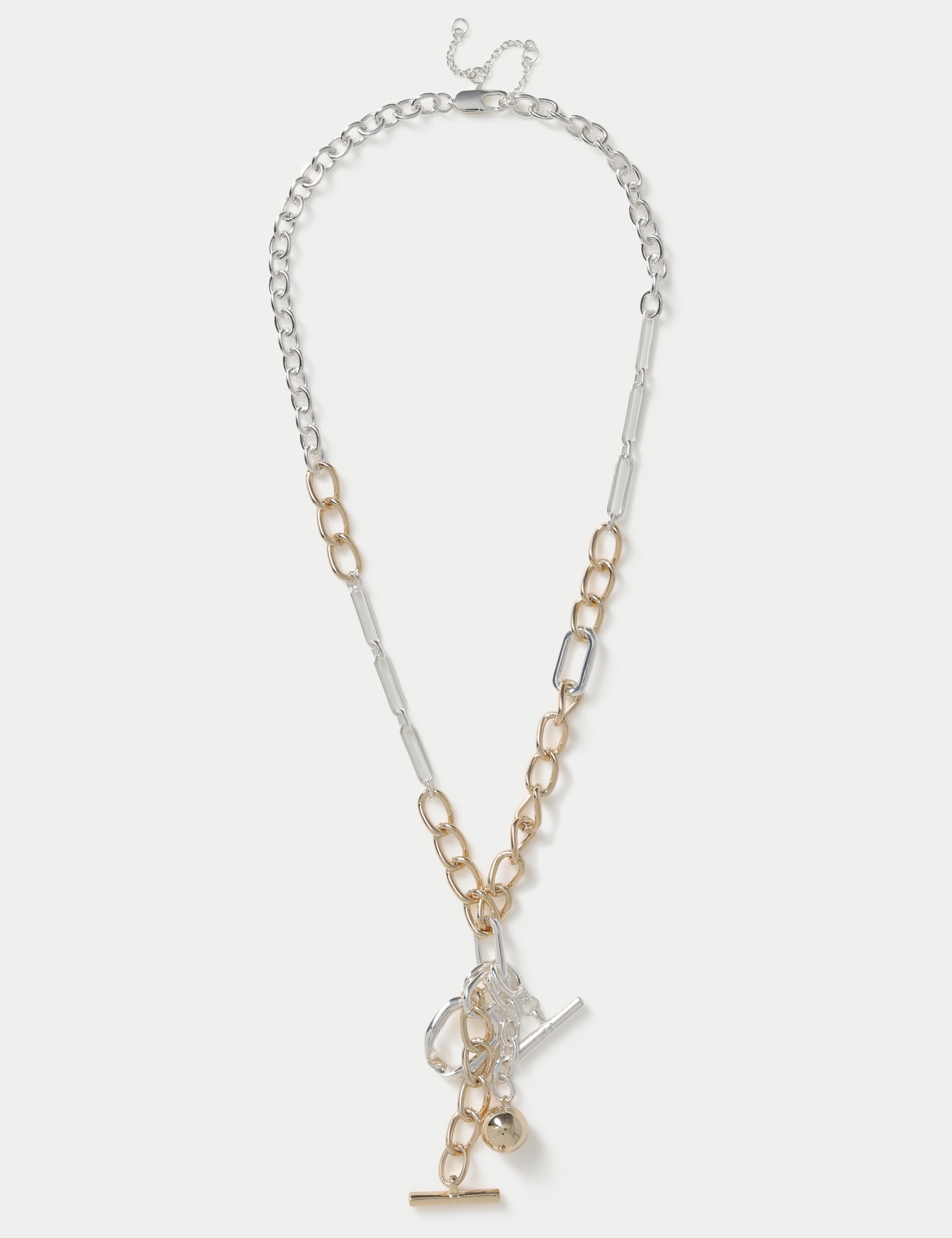Mixed Metal T-Bar Charm Necklace