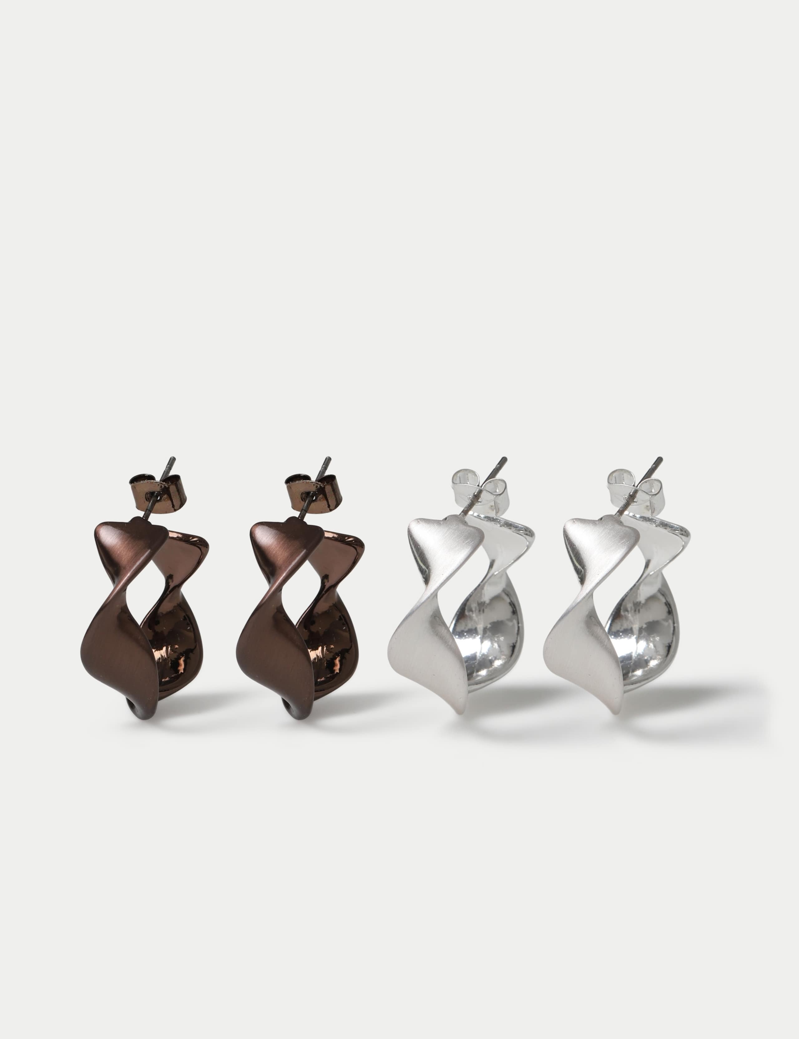 2 Pack Brushed Twist Hoop Earrings