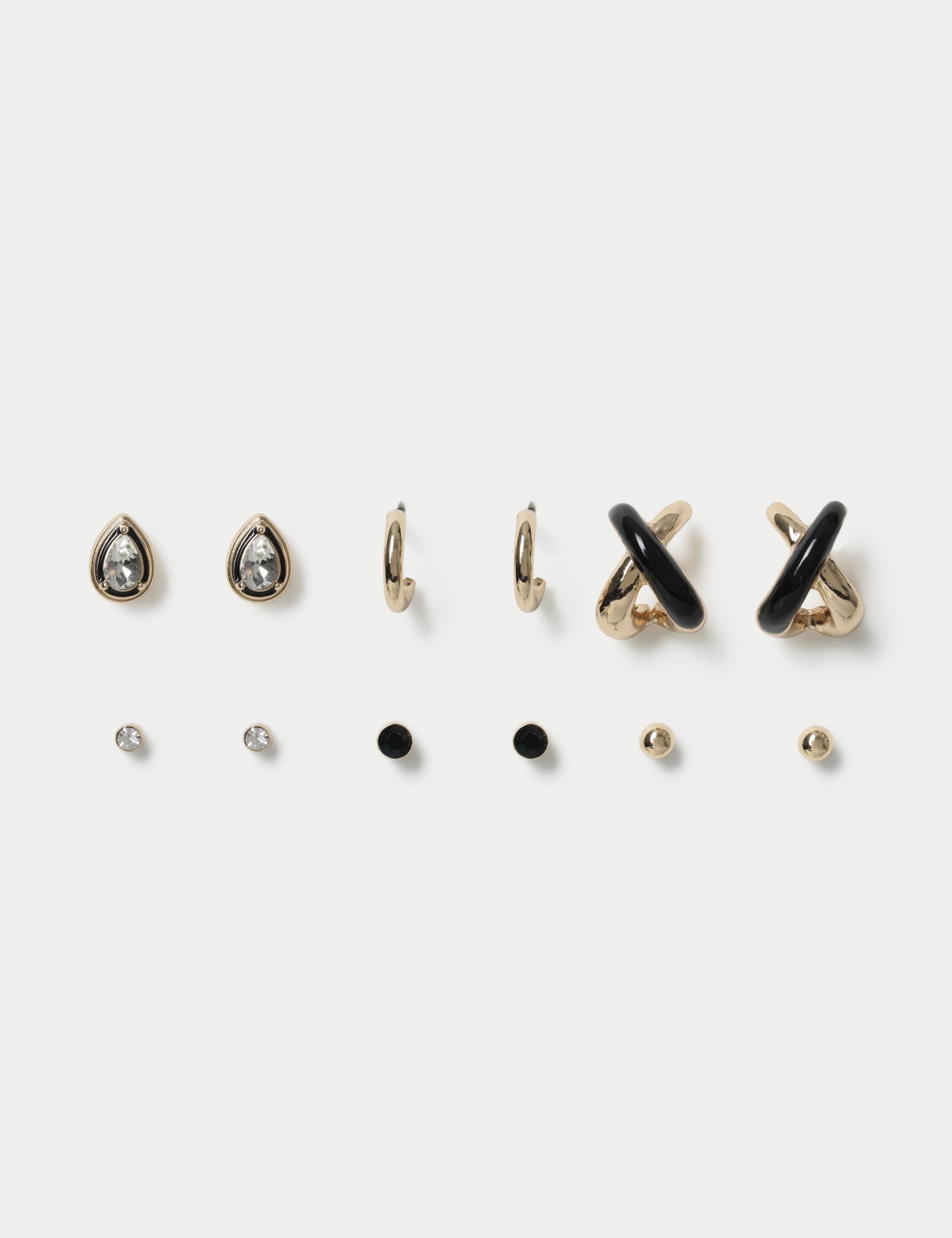 6 Pack Gold Tone Black Mix Earrings