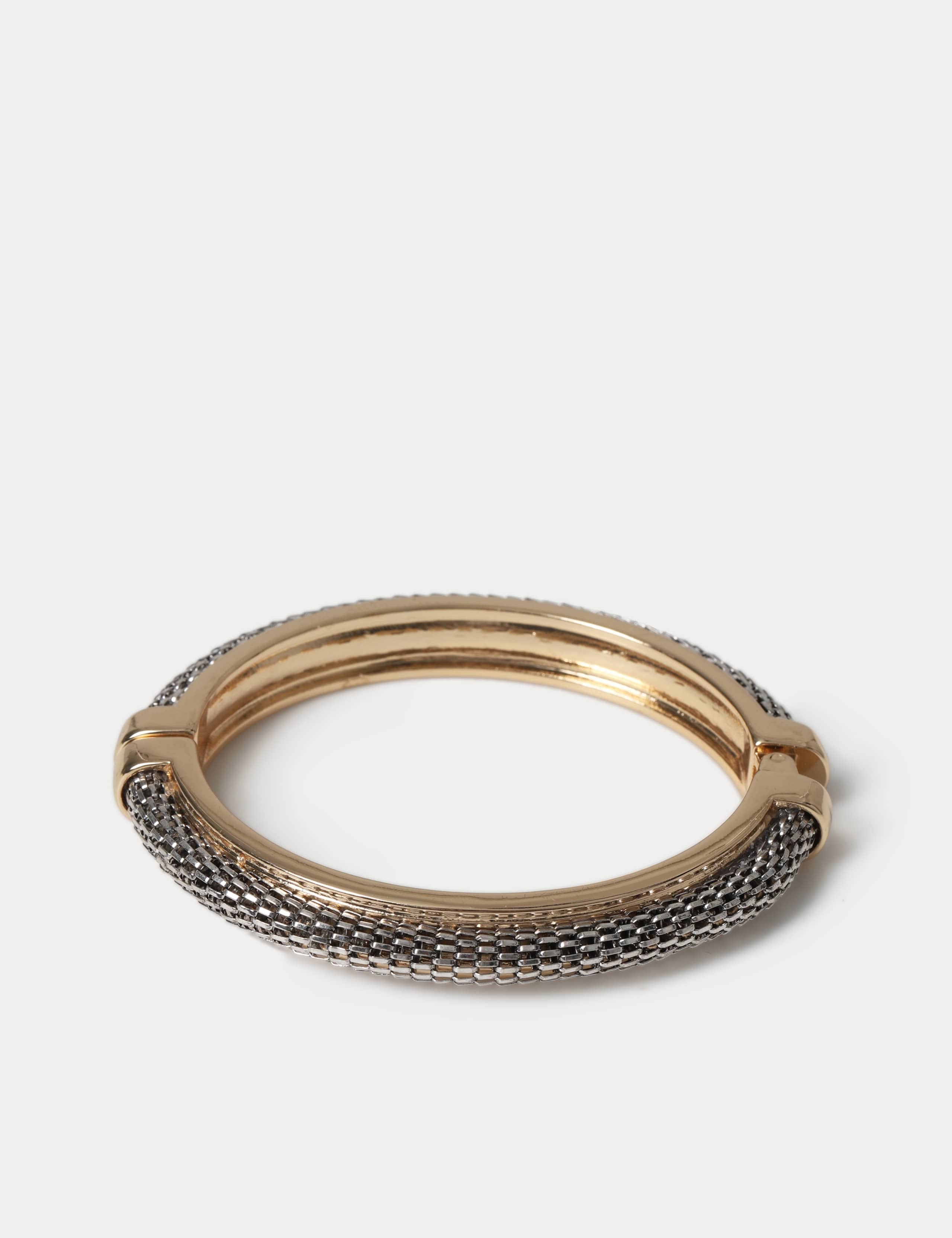 Mixed Metal Engraved Hinged Bangle