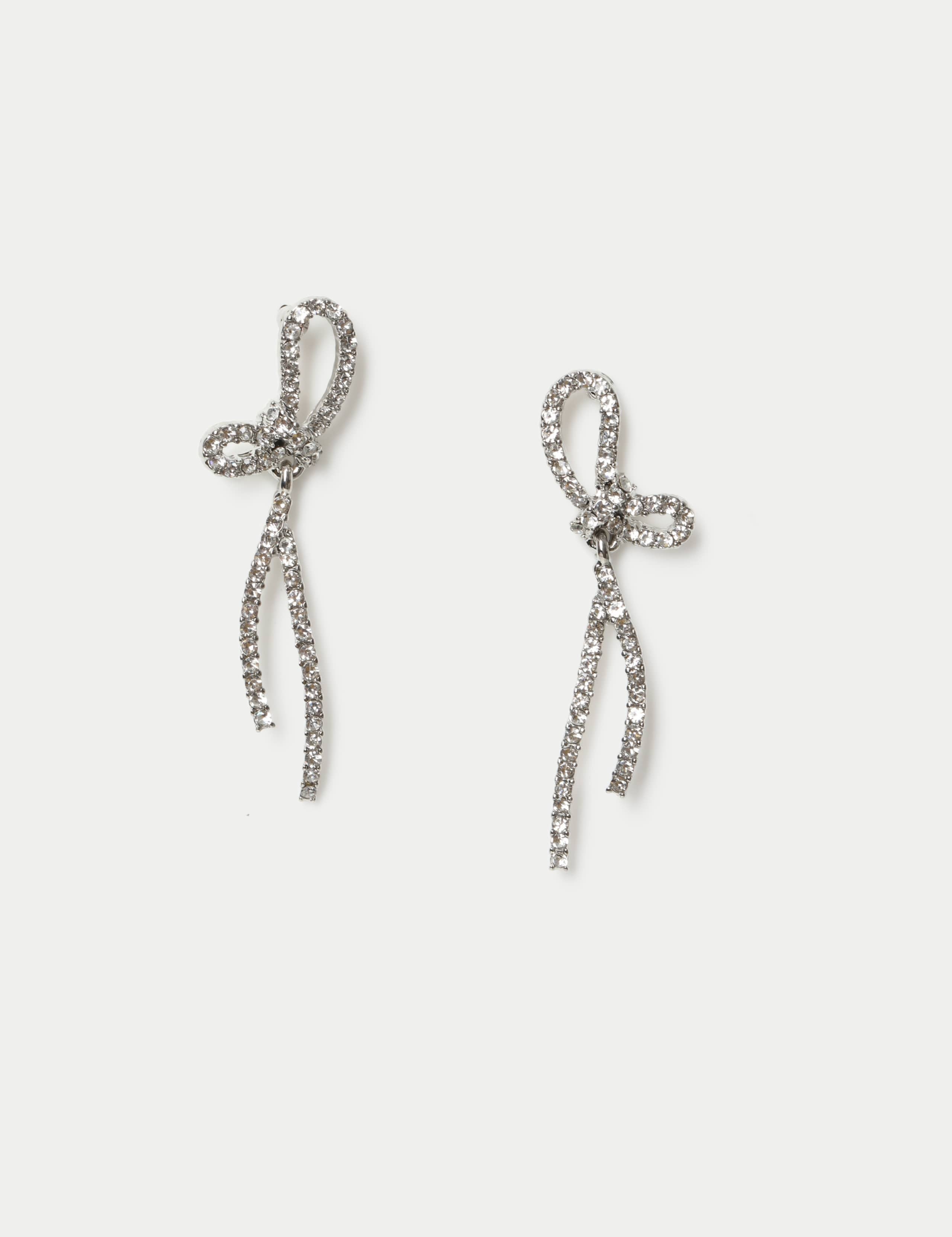 Christmas Silver Tone Bow Stud Earring