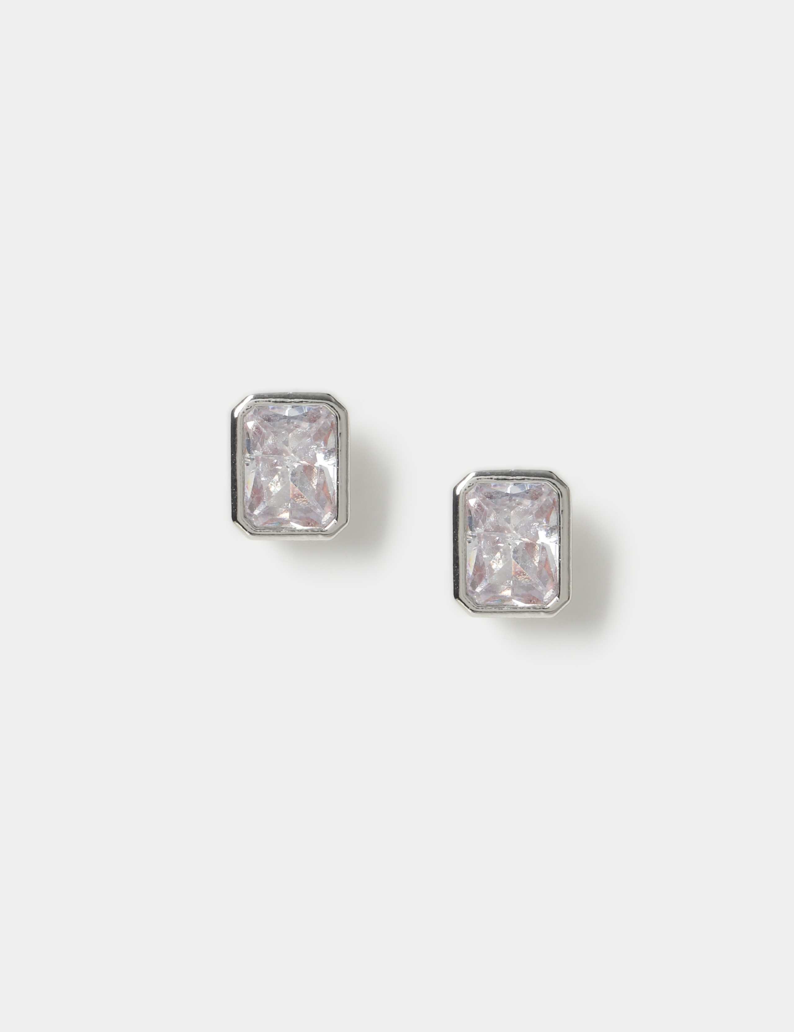 Platinum Plated Rectangle Stud Earrings