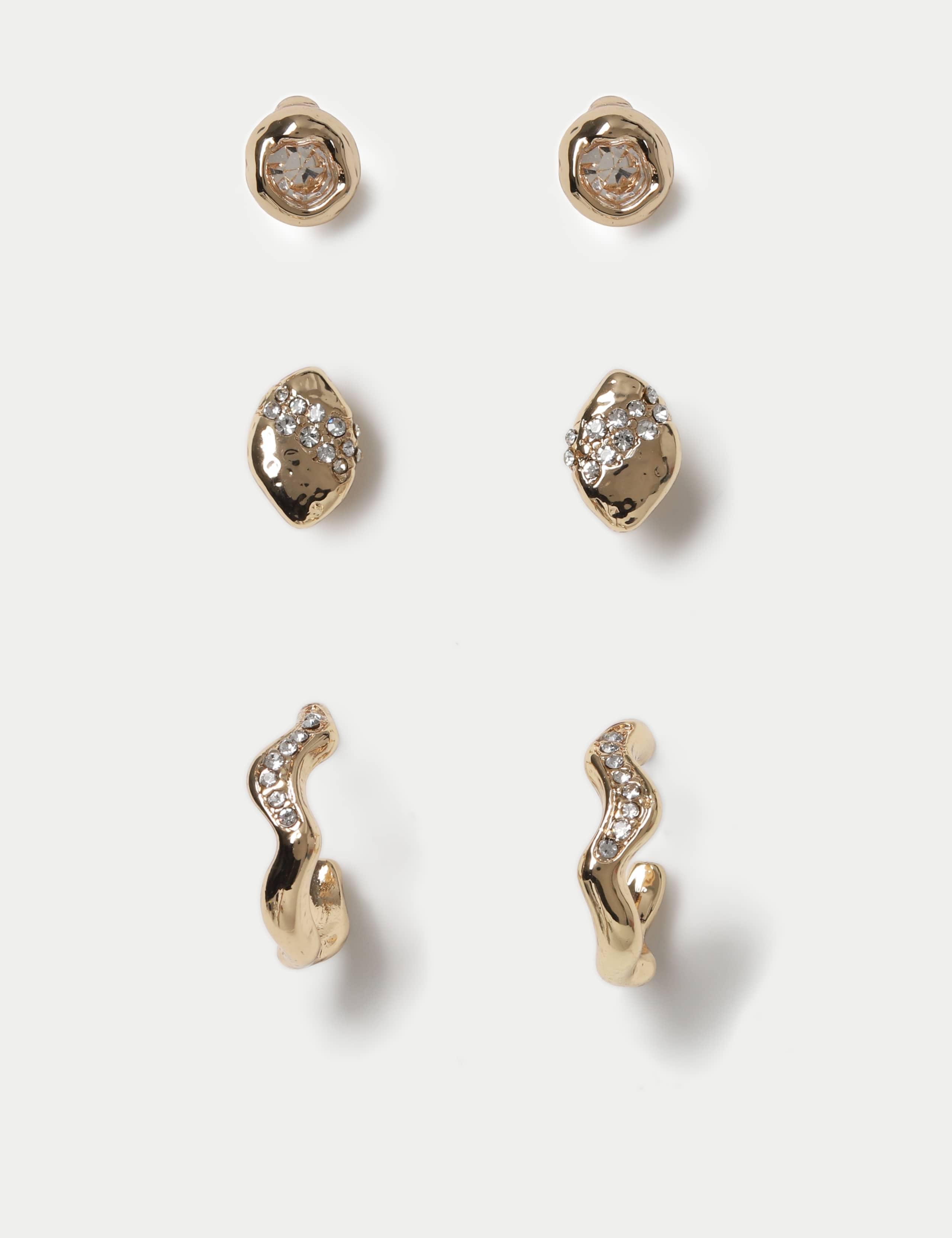 Crystal 3 Pack Stud and Hoop Earring Set