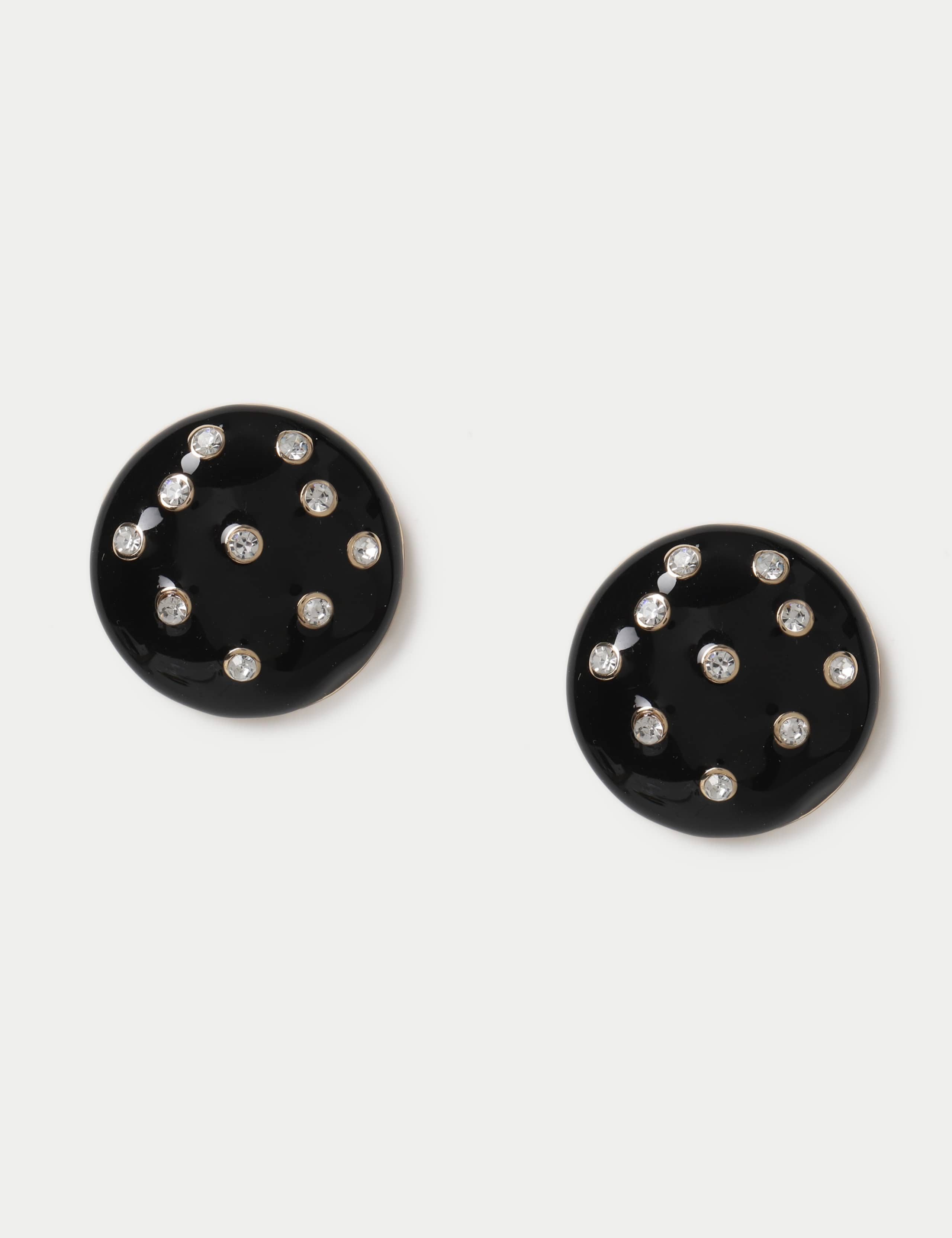 Black Enamel and Crystal Circle Earrings
