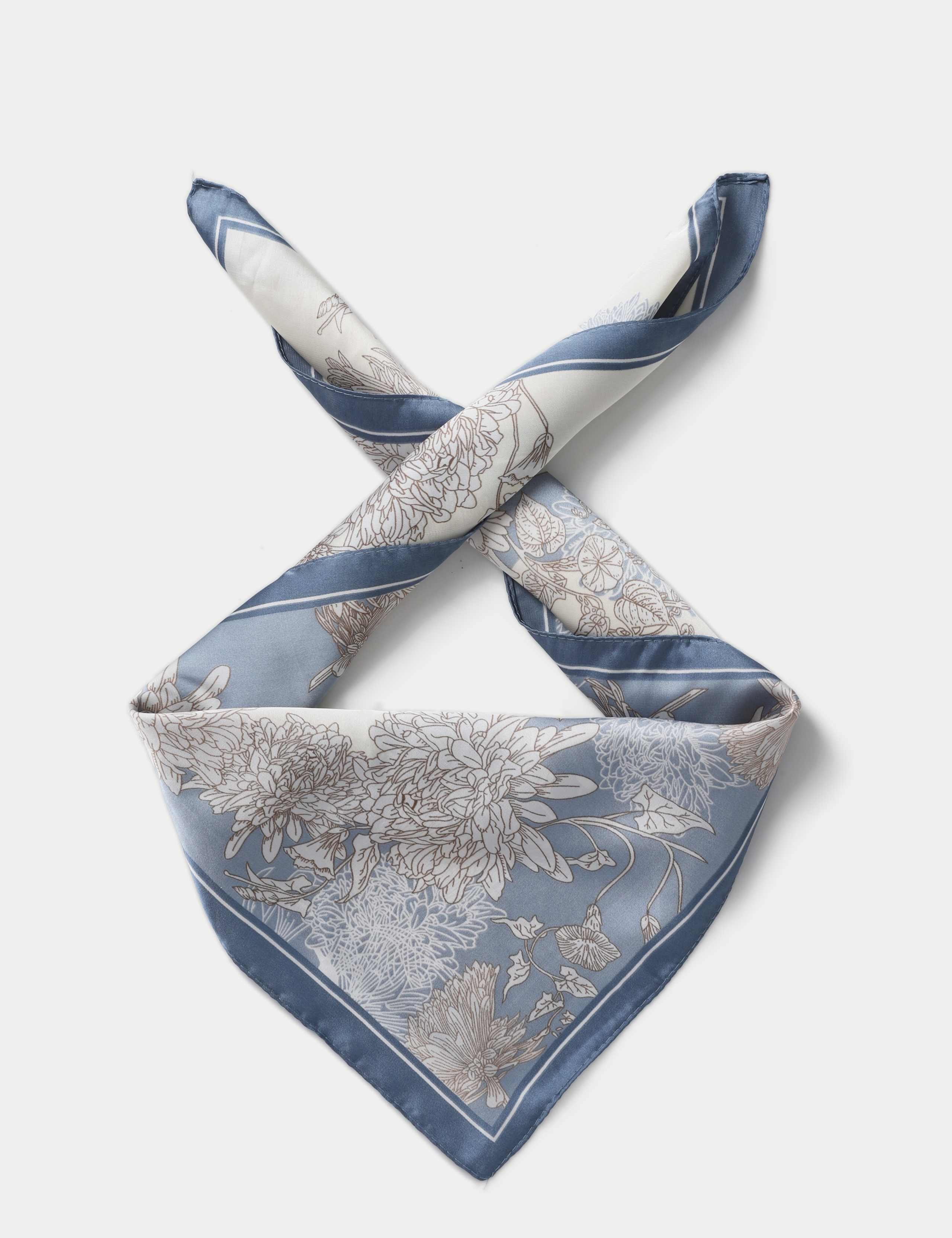 Blue and White Floral Scarf