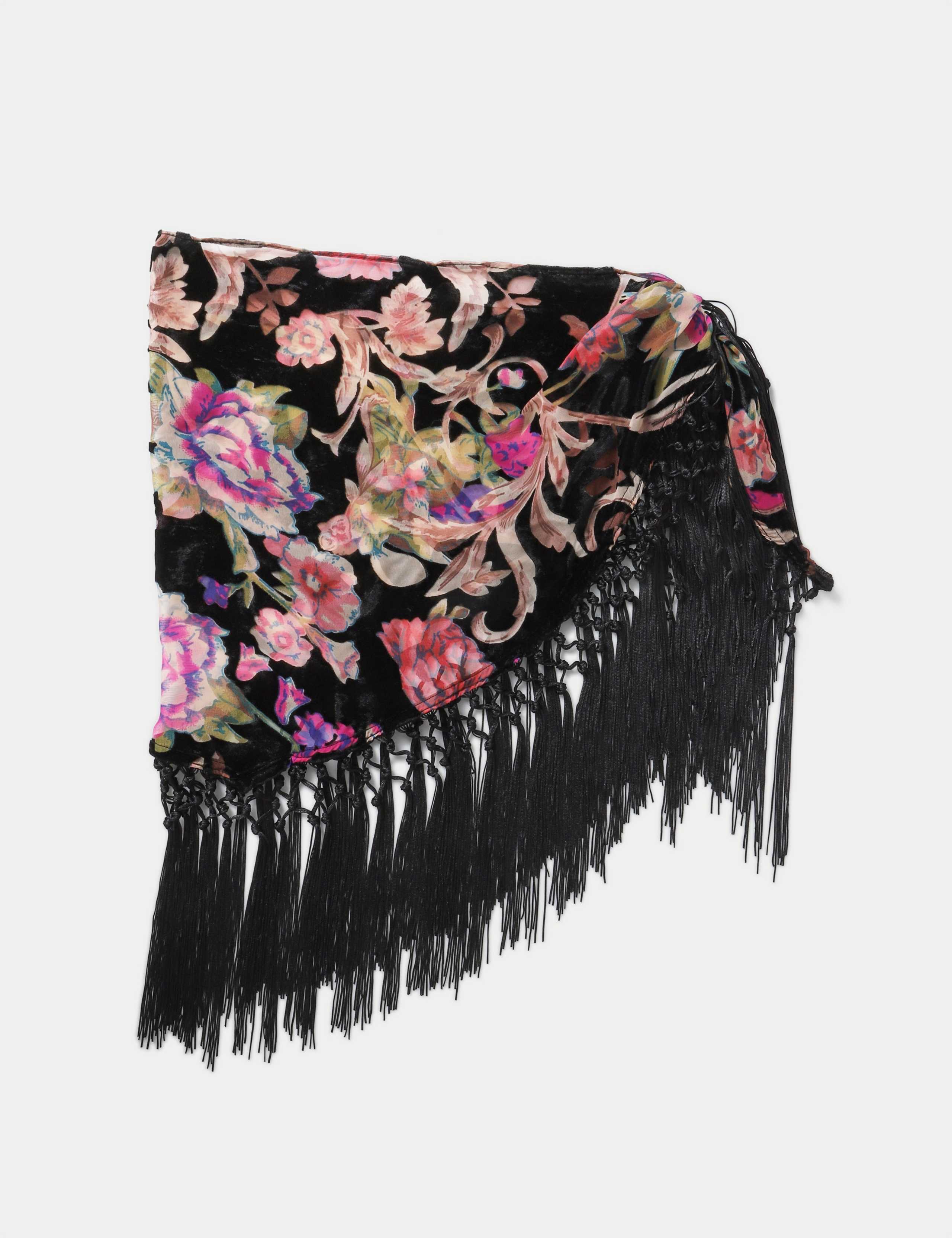 Devore Floral Tassel Shawl