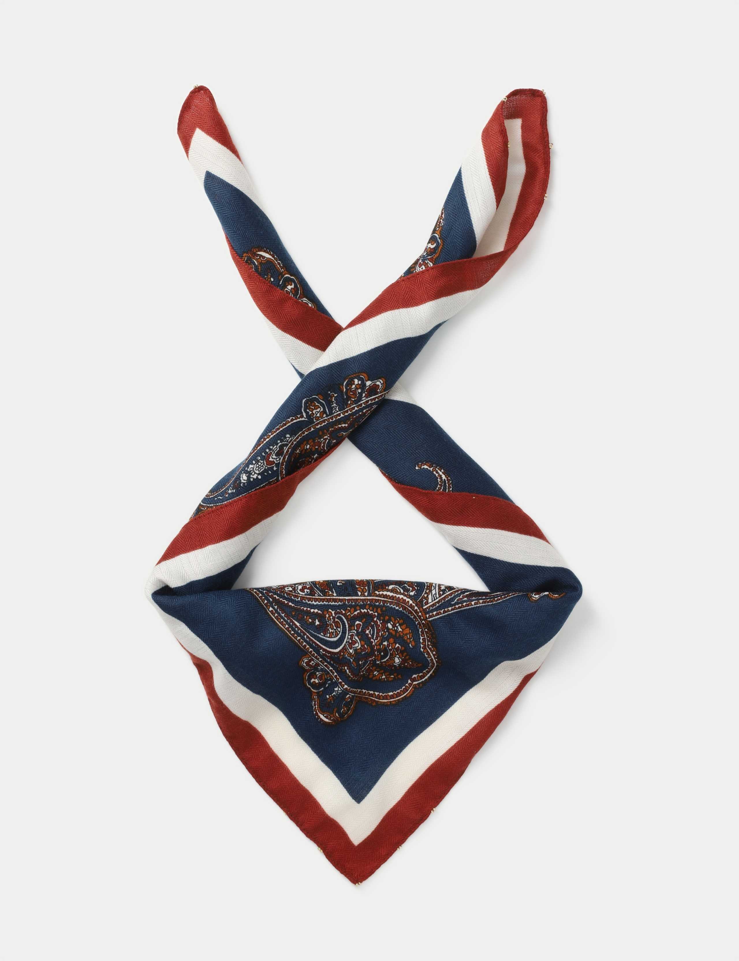 Navy Beaded Paisley Swirl Print Scarf