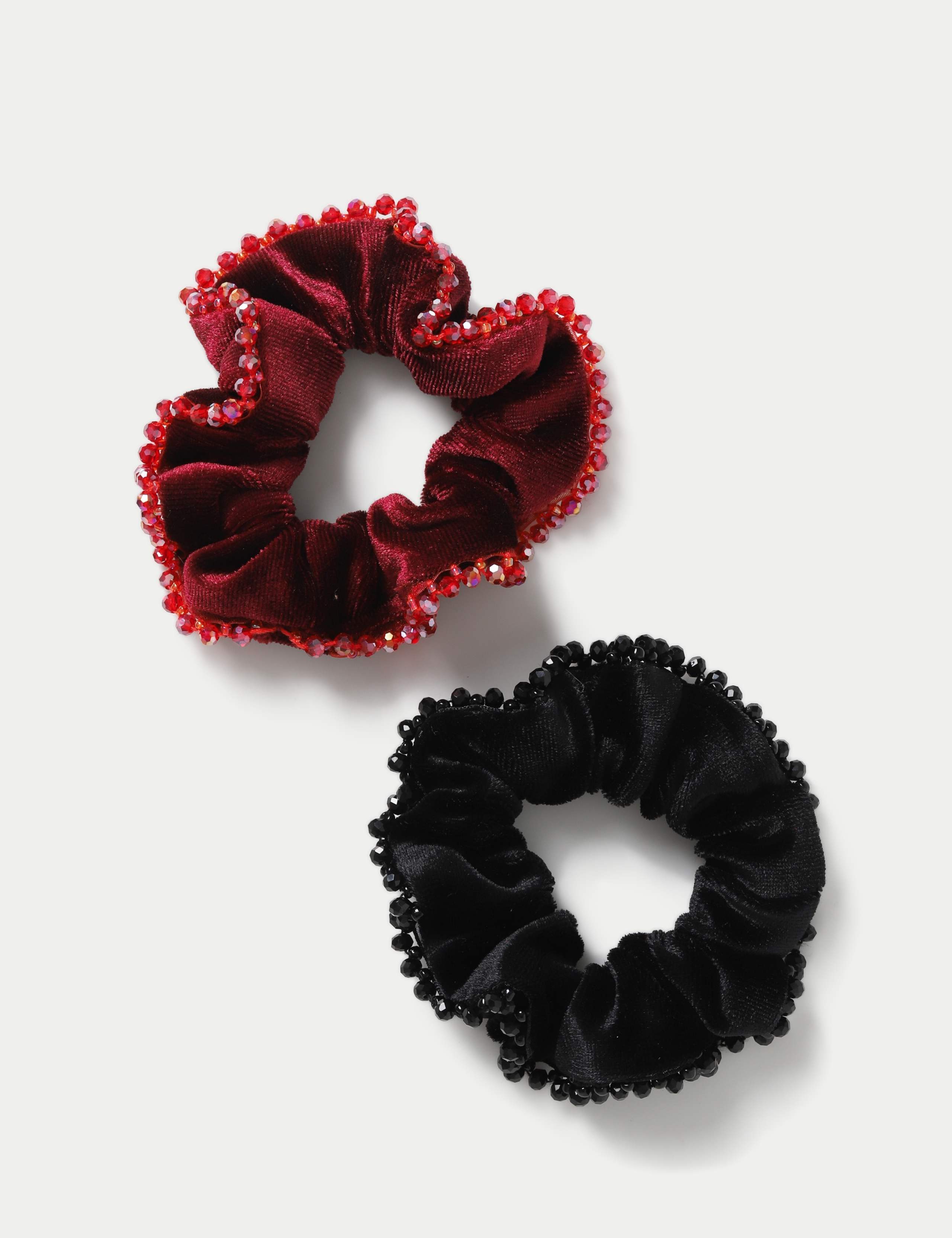 2 Pack Soft Touch Beaded Scrunchies