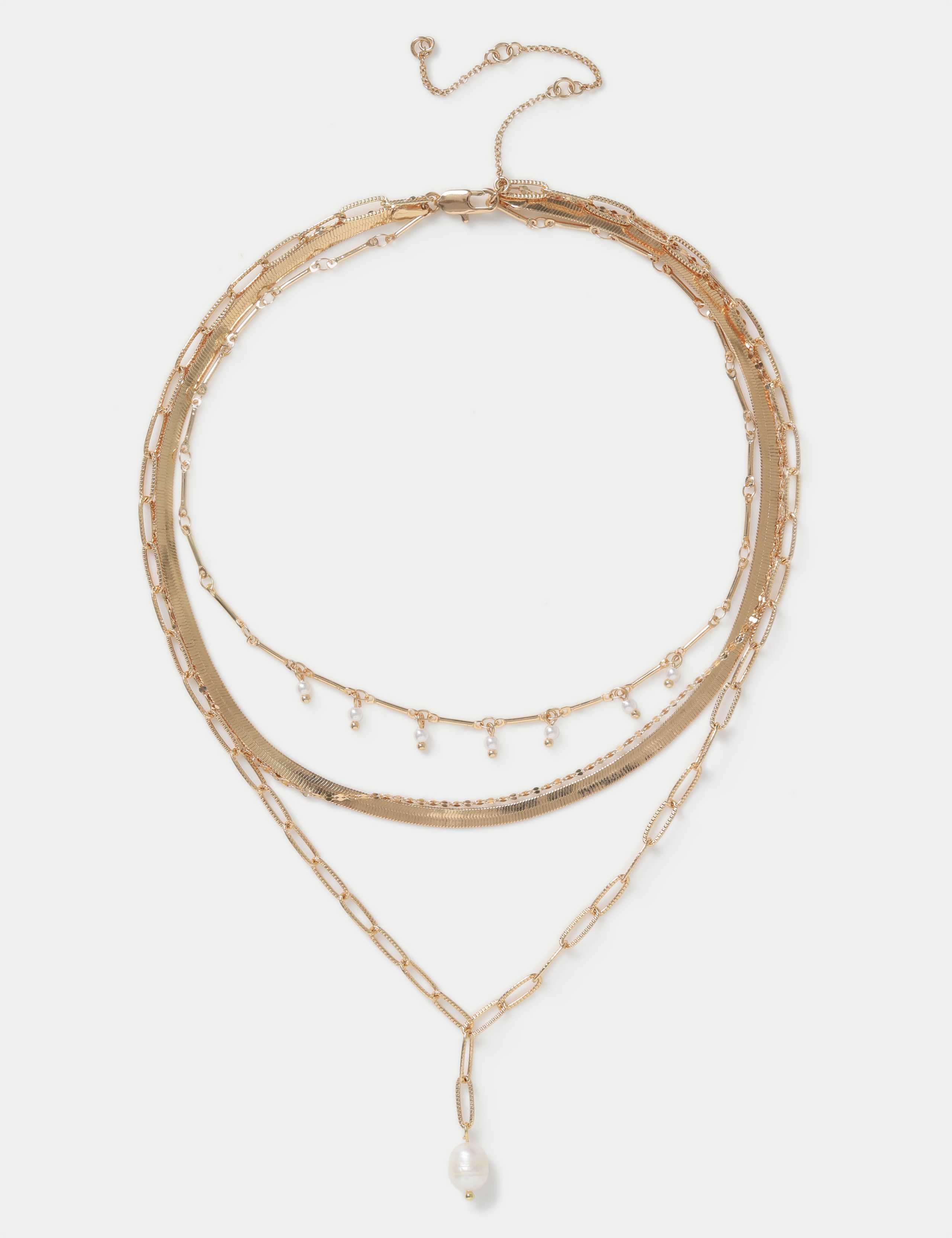 Gold Tone Multi Row Pearl Necklace