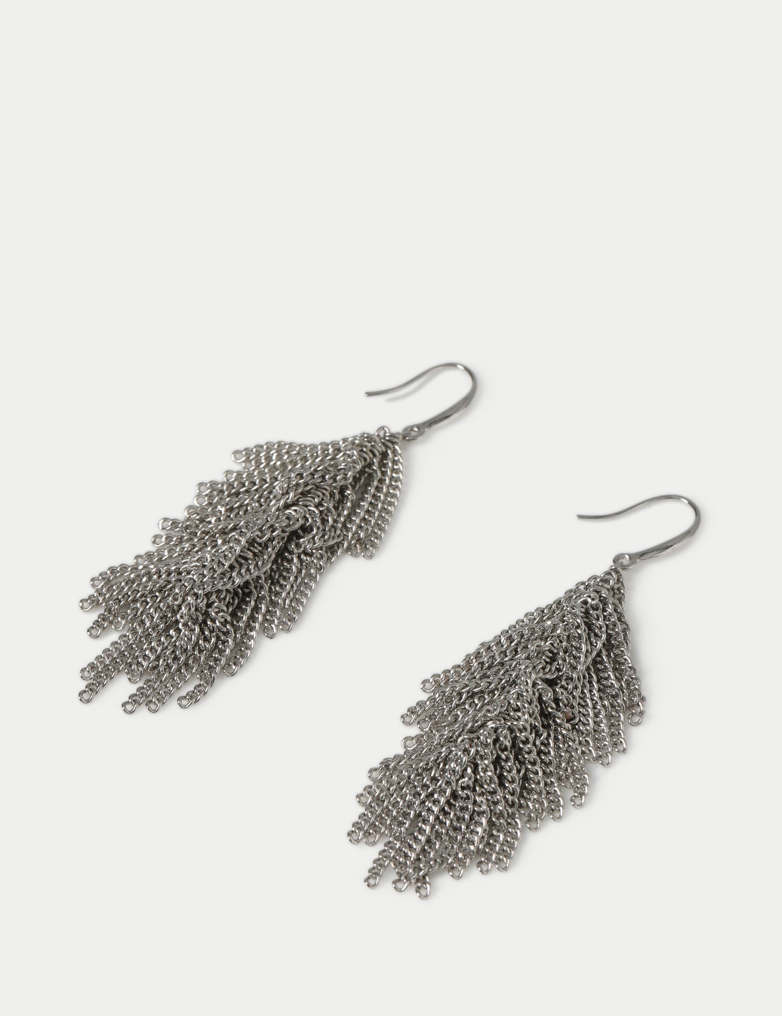 Rhodium Tassel Drop Earring