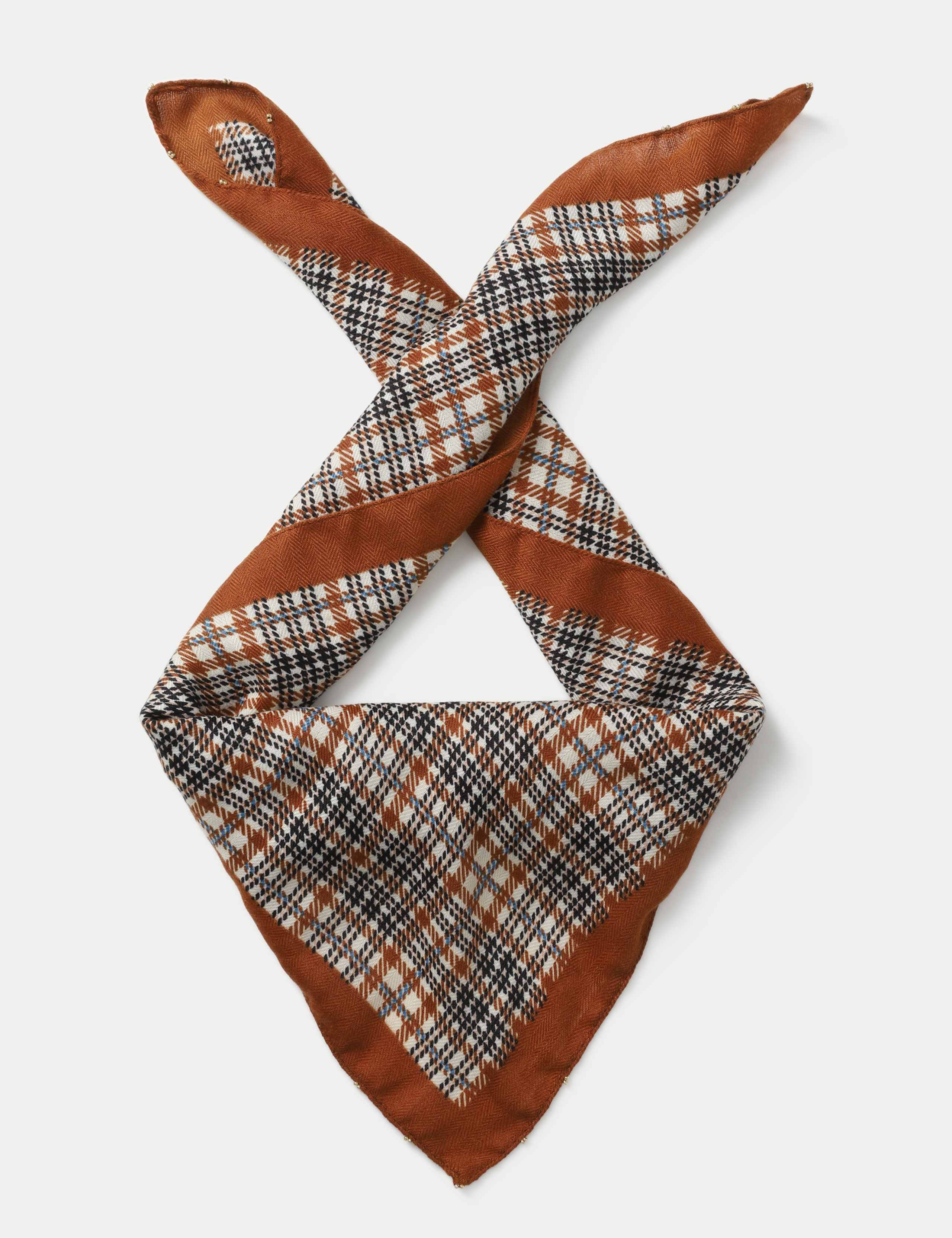 Beaded Edge Check Scarf