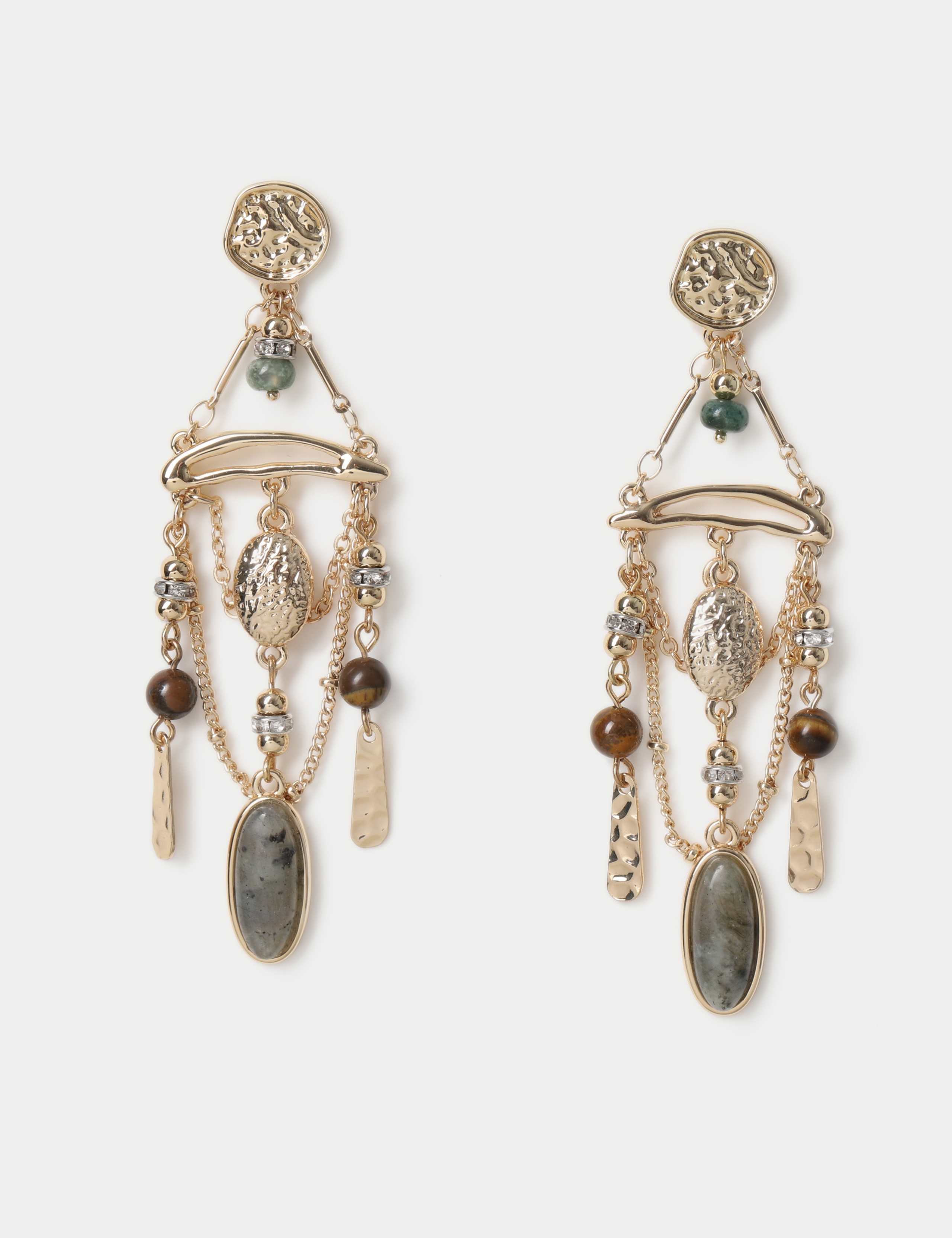 Natural Stone and Chain Drop Earrings