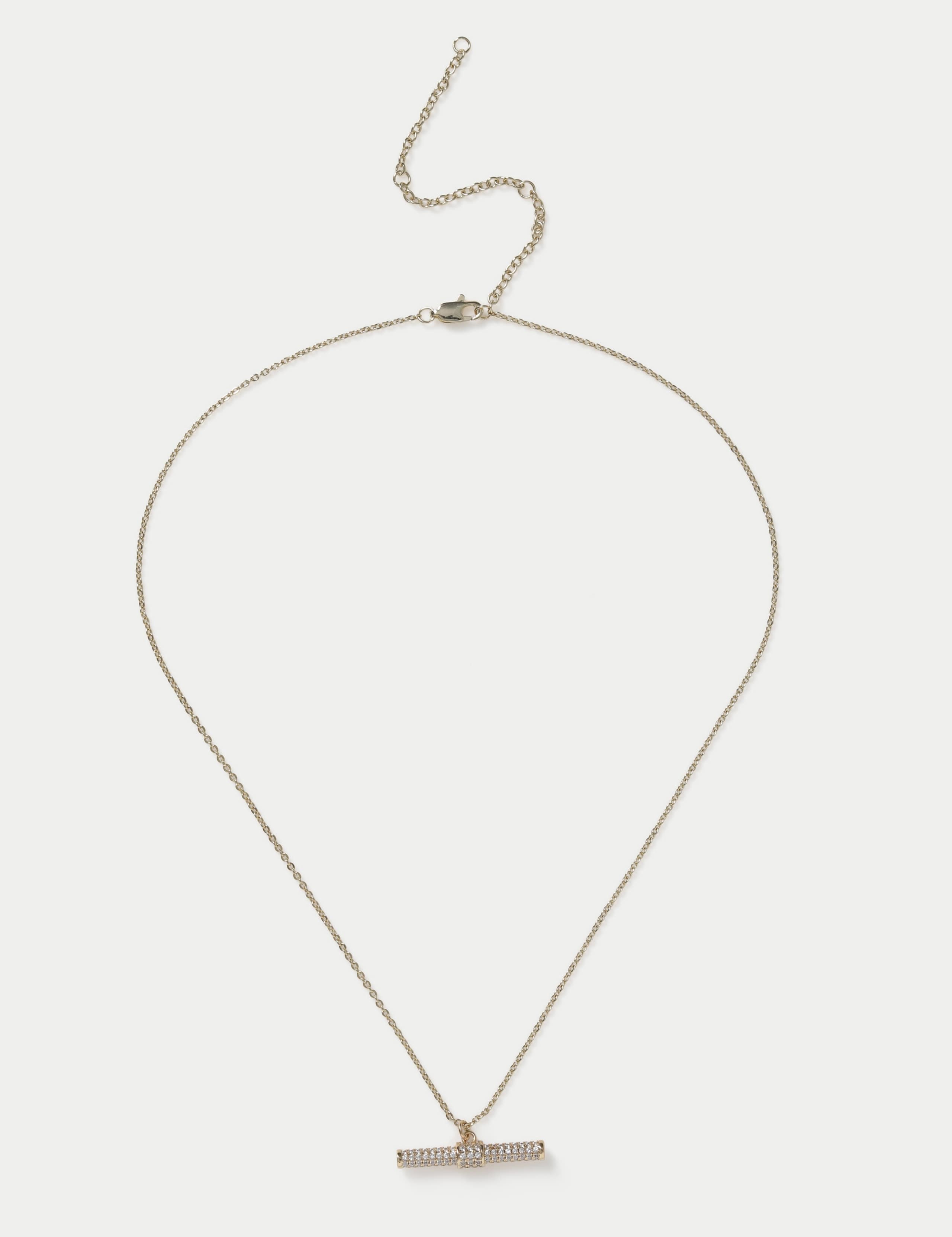 14ct Plated Pave T-Bar Necklace