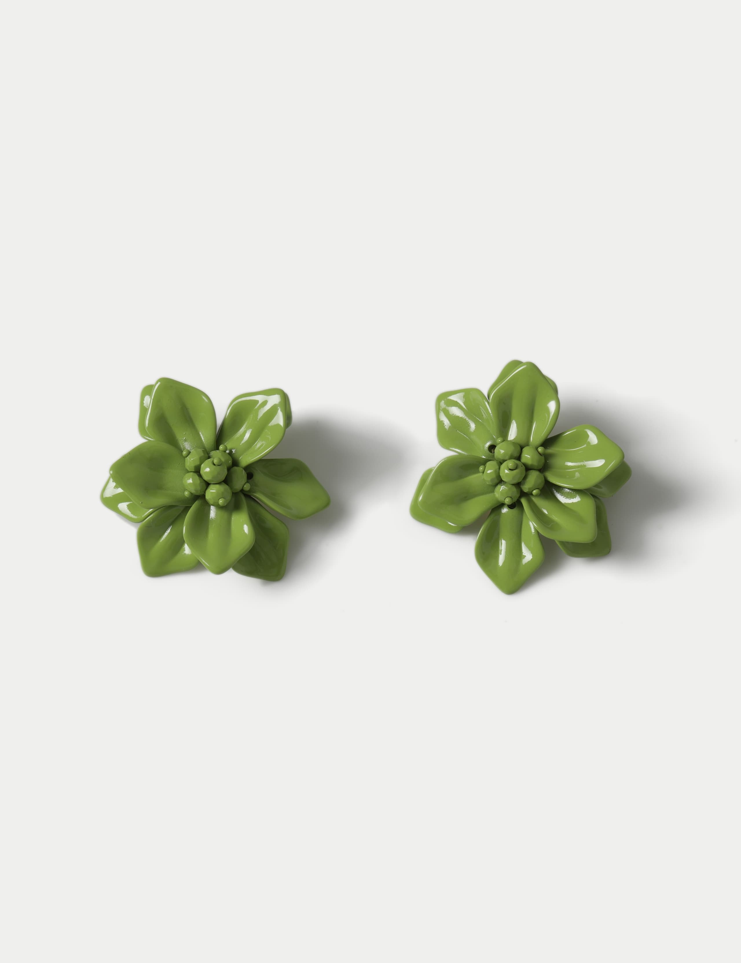 OE WW Green Flower Statement Earrings