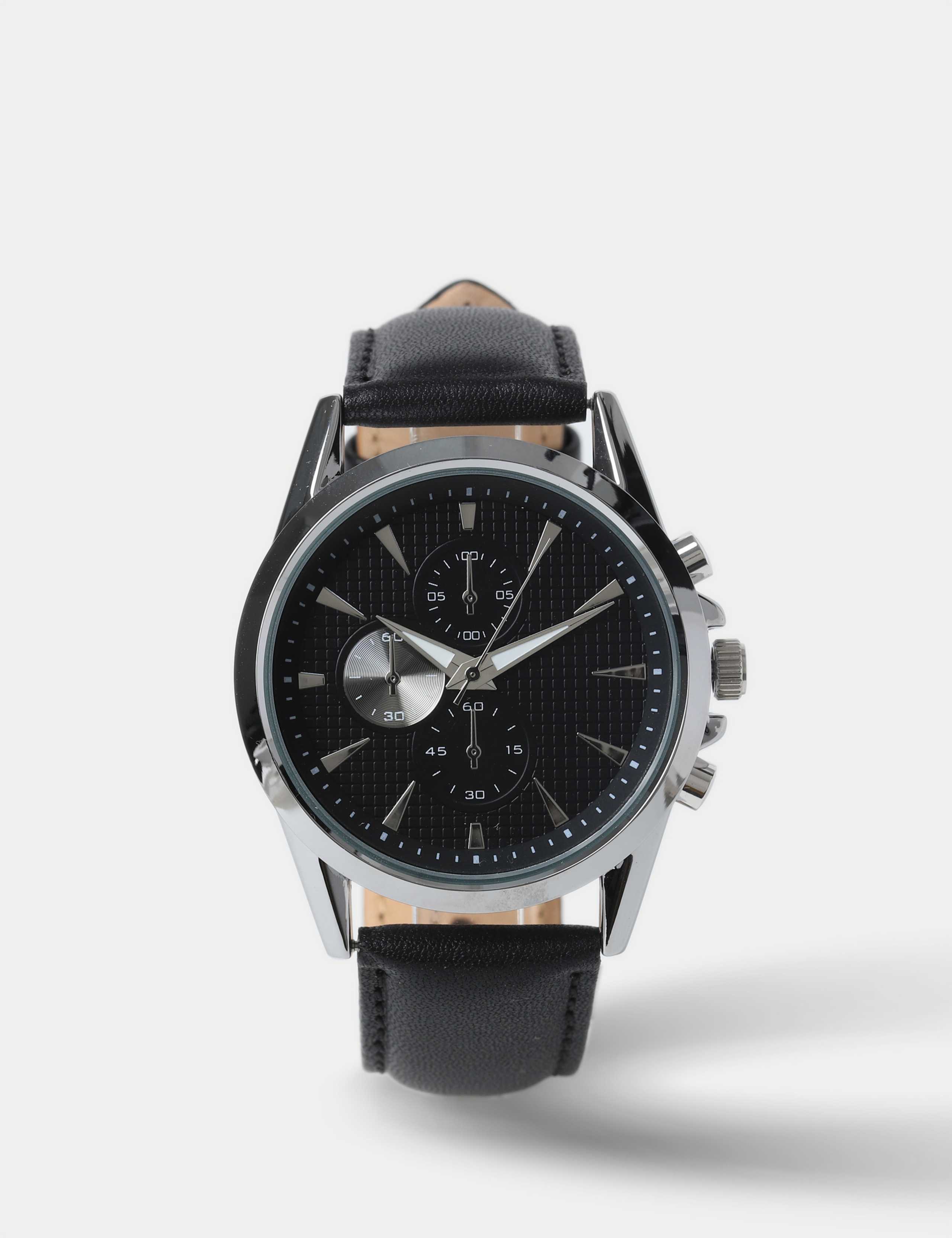 Silver Tone Round Face Croc Strap Watch