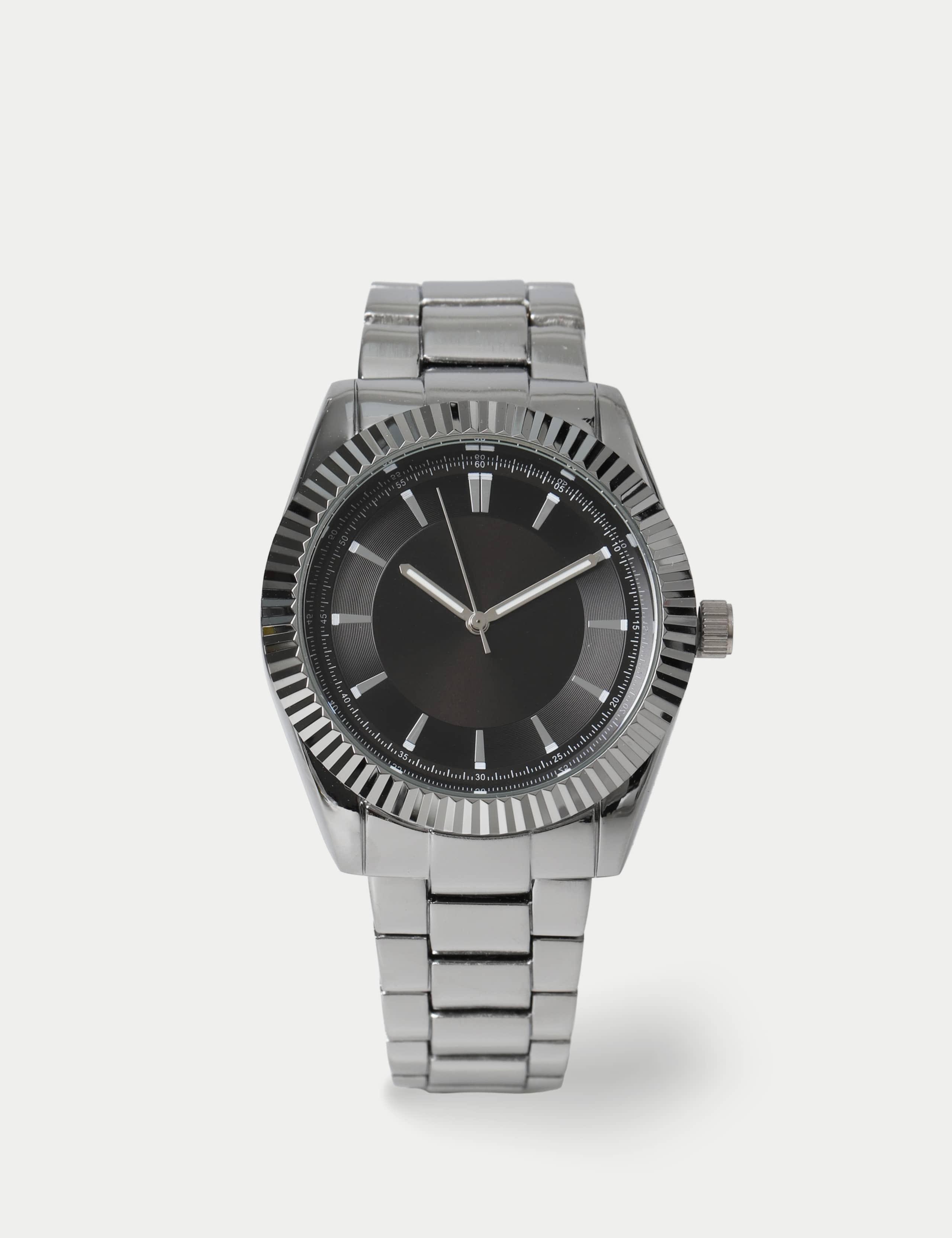 FACETED BEZEL STEEL BLACK DIAL