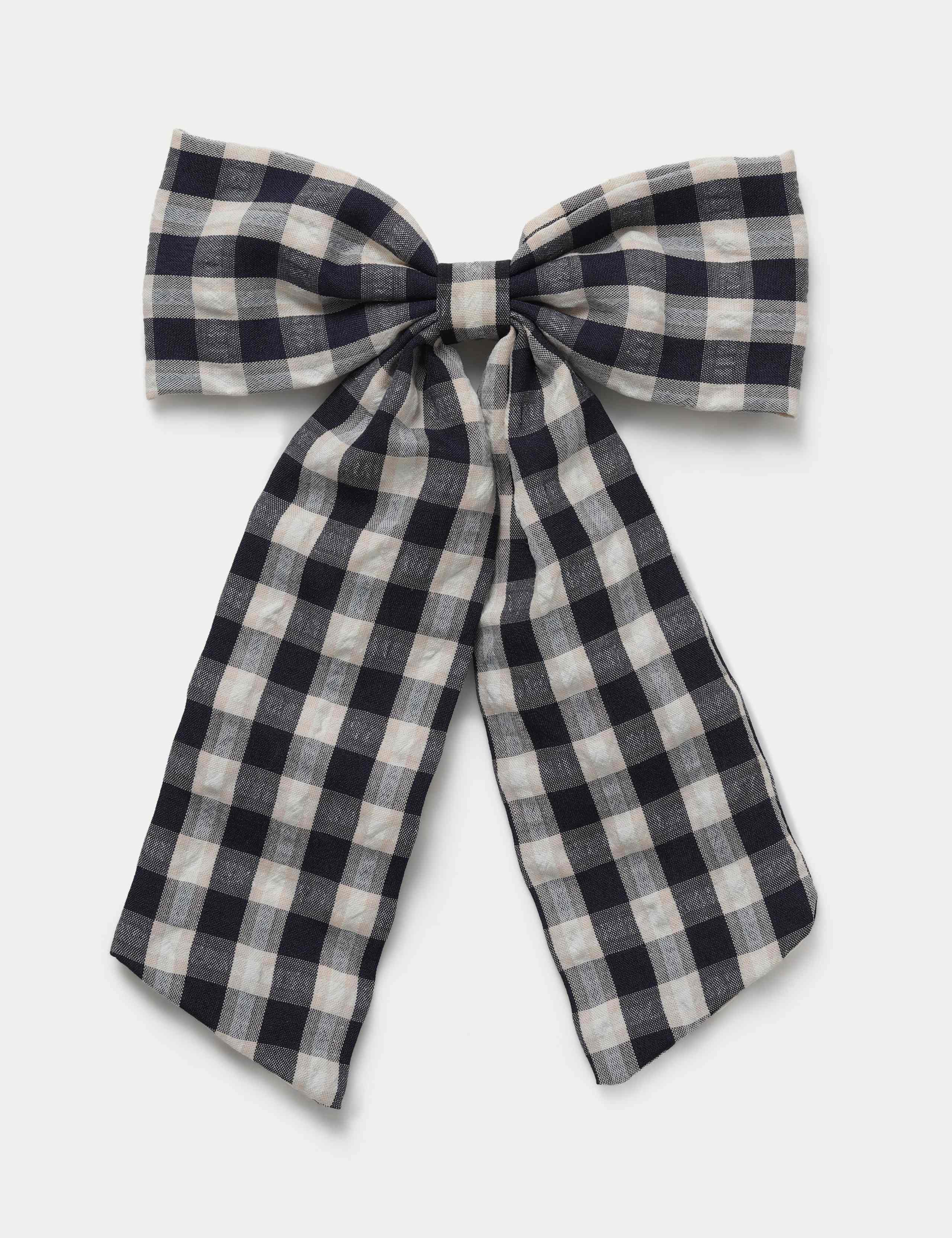 Navy and Neautral Gingham Large Bow